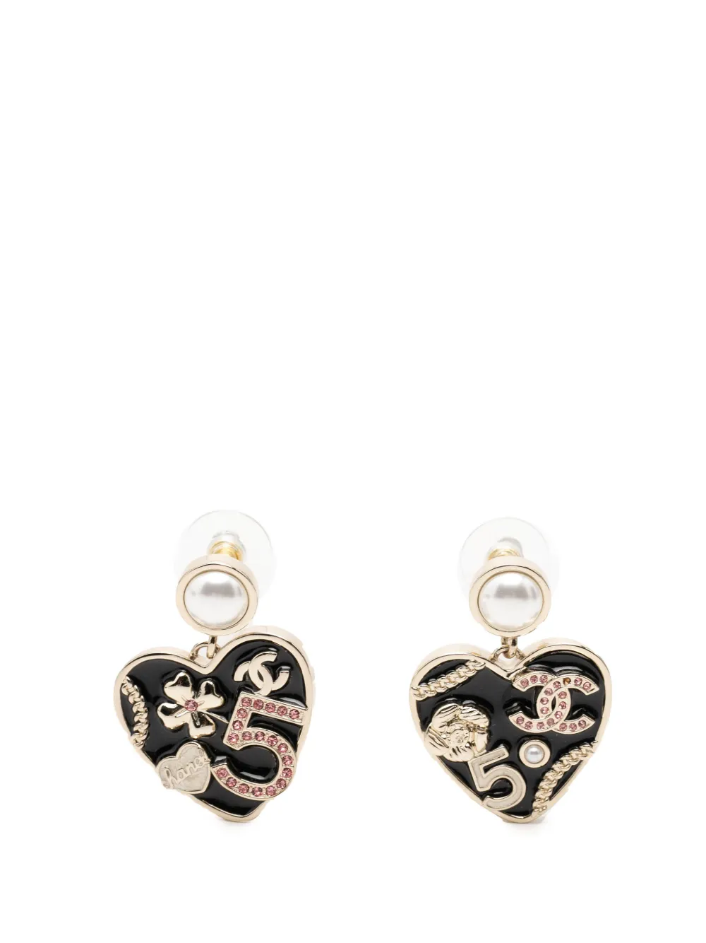 CHANEL Pre-Owned 2024 CC Gold Plated Faux Pearl Strass and Resin Heart Drop Push Back Earrings costume earrings - Oro