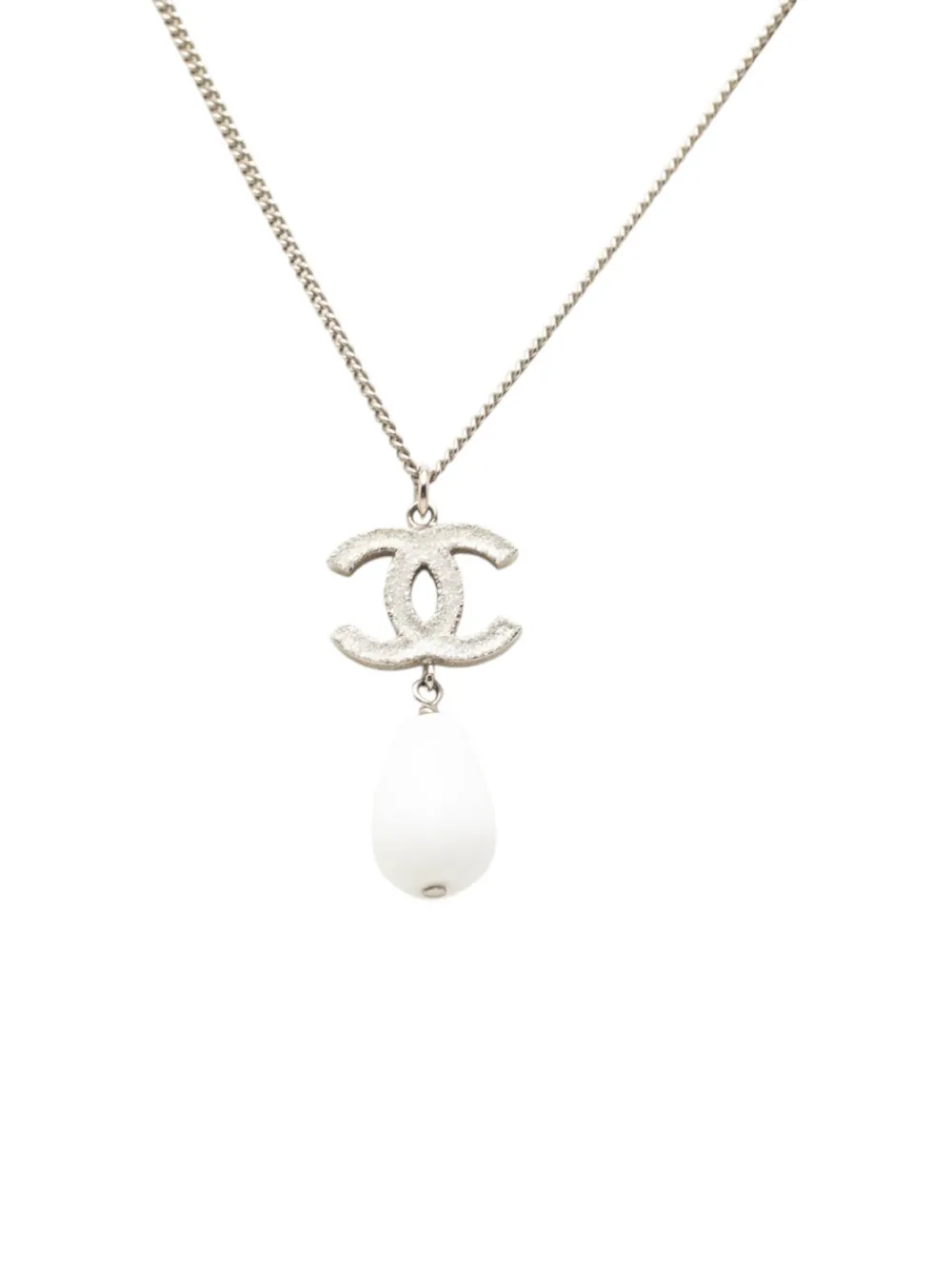 CHANEL Pre-Owned 2010 CC Brass Faux Pearl Pendant Necklace costume necklace - Argento