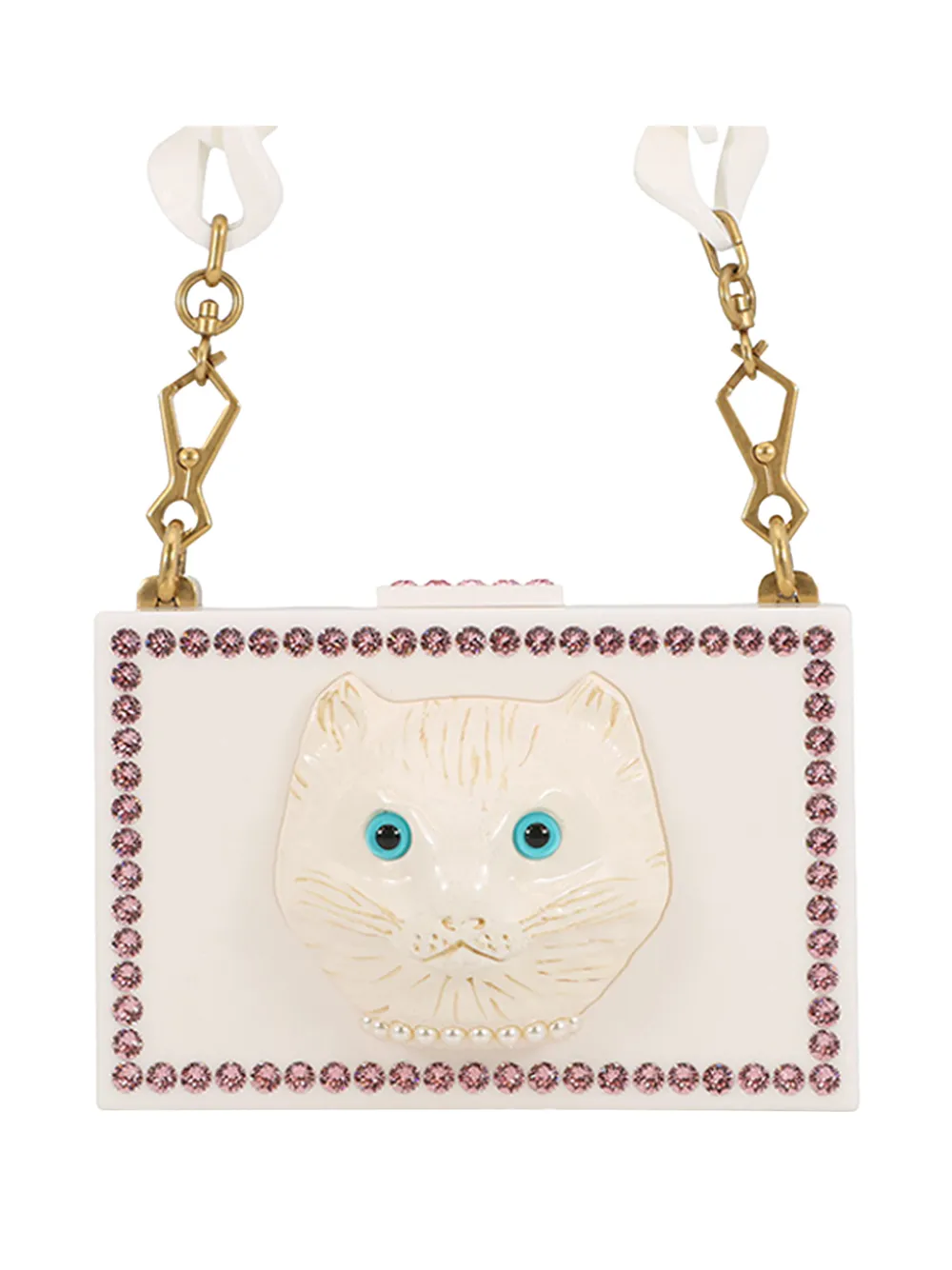 Gucci Pre-Owned 2016-2026 Acrylic Crystal Cat Face Box Clutch On Chain crossbody bag - Bianco
