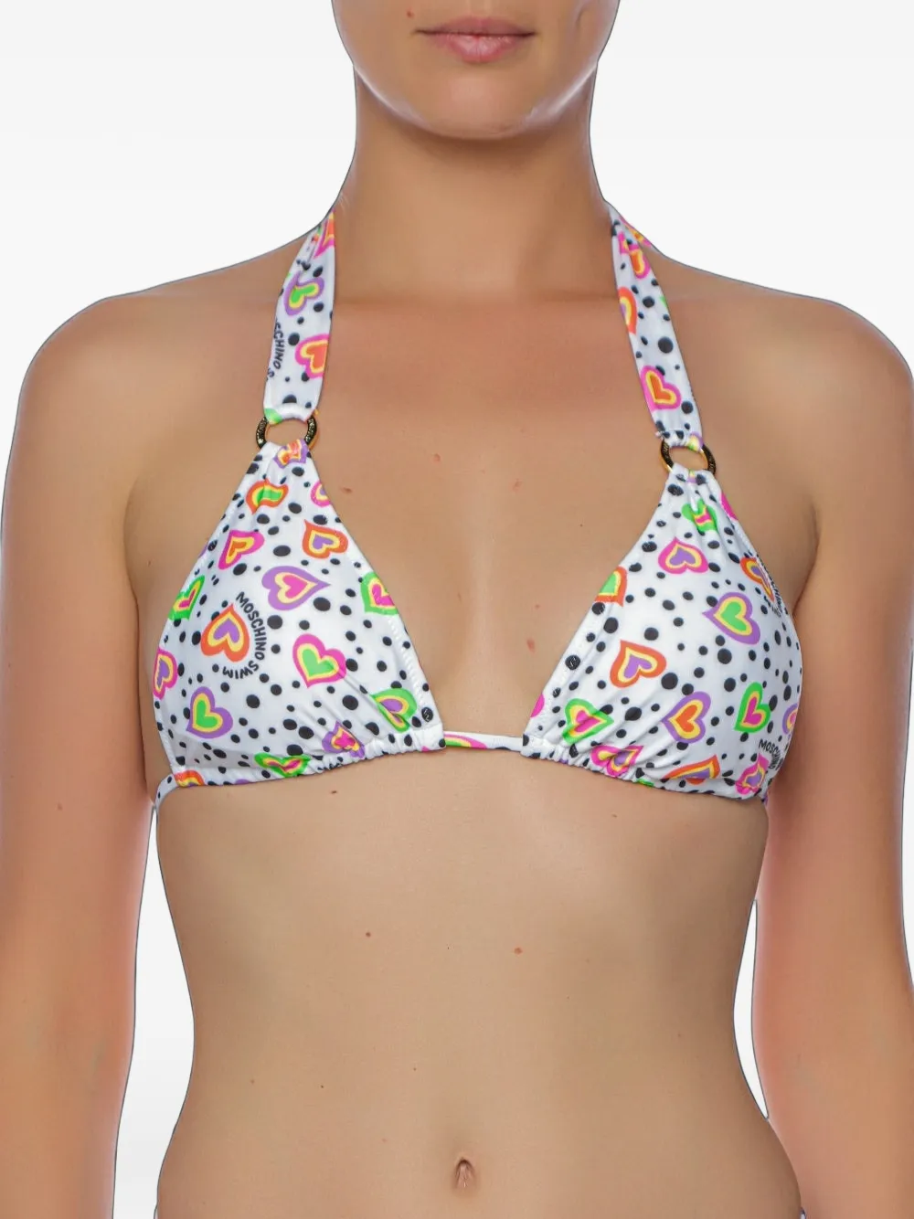 Moschino heart-print polka-dot bikini top Wit
