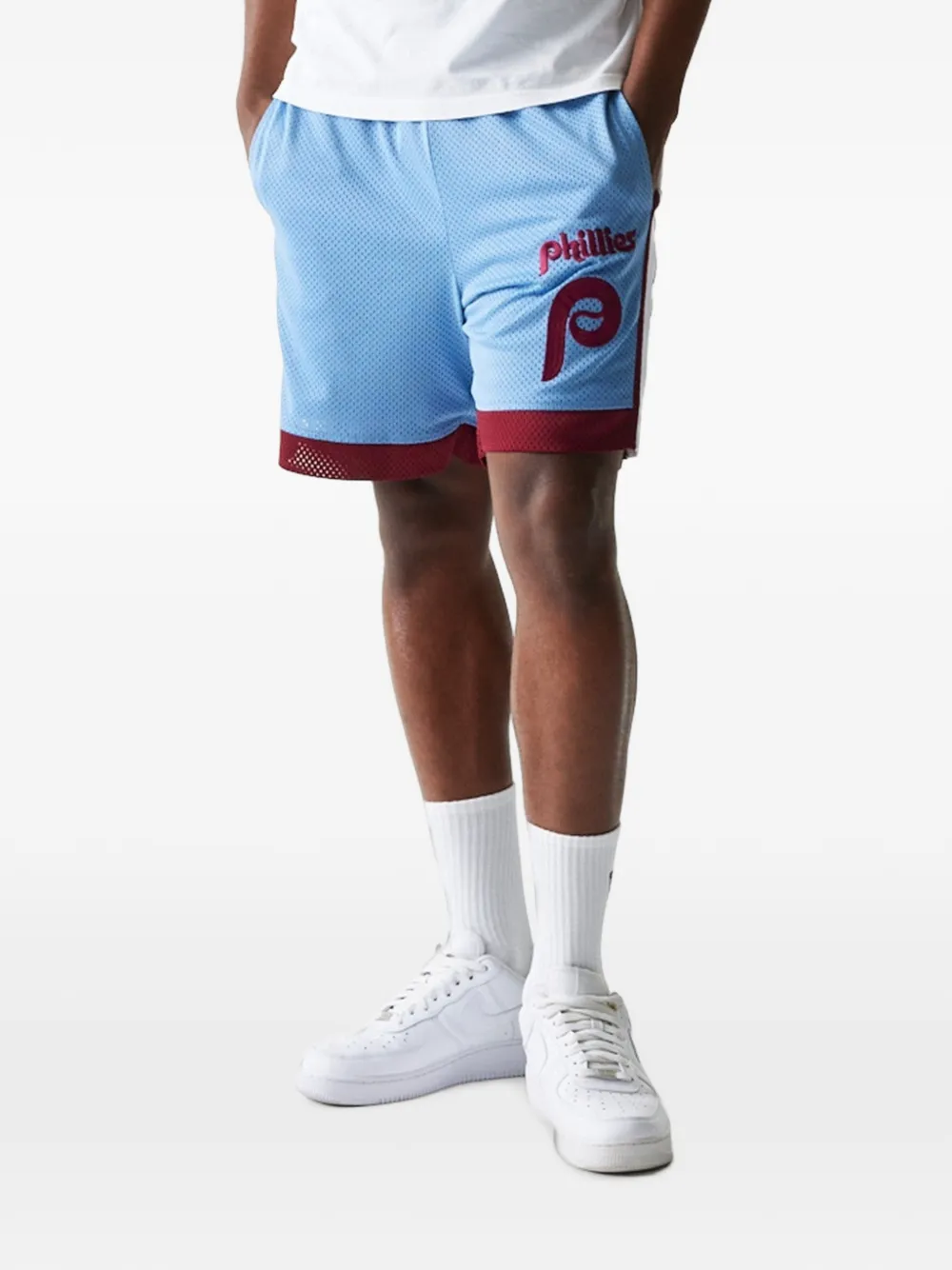New Era Phillies Mlb Logo-embroidered Mesh Shorts In Blue