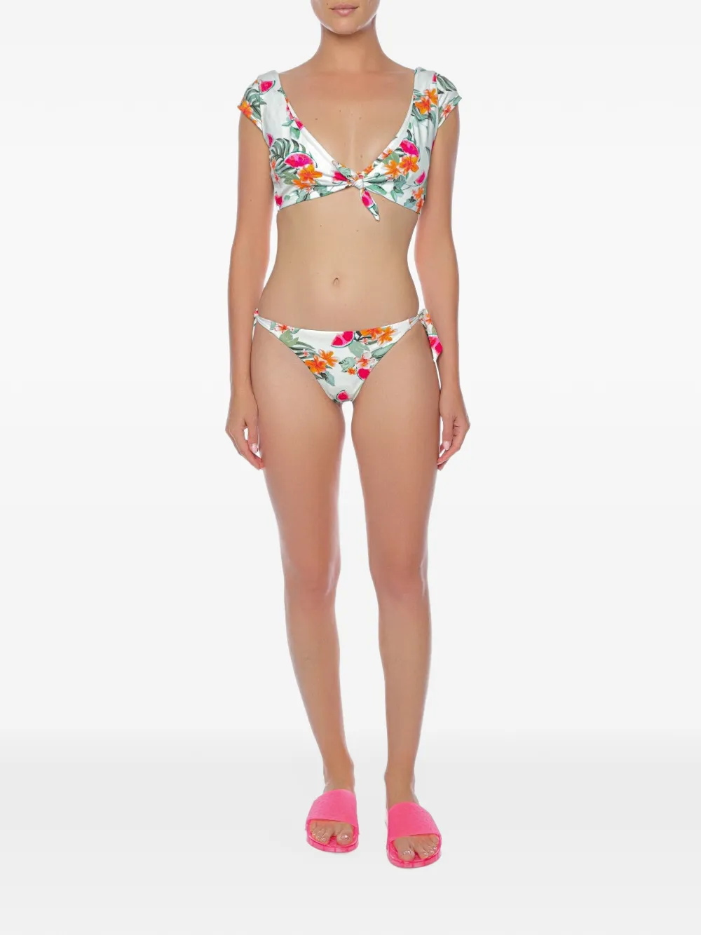 BANANA MOON Mindo floral-print knot-detail bikini top - Nude