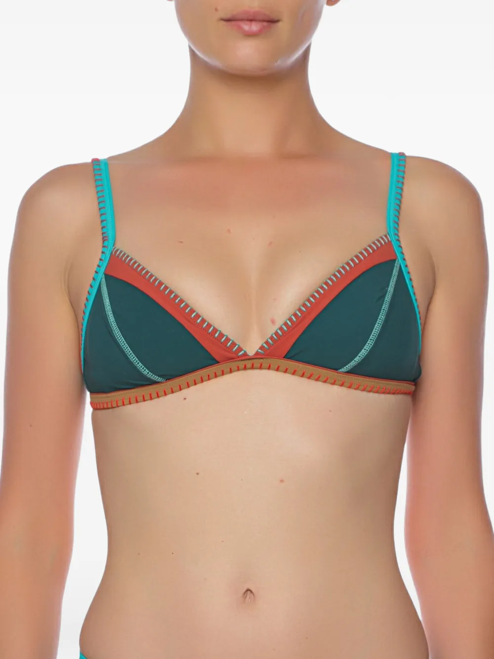 BANANA MOON whipstitch-trim triangle bikini top - Verde