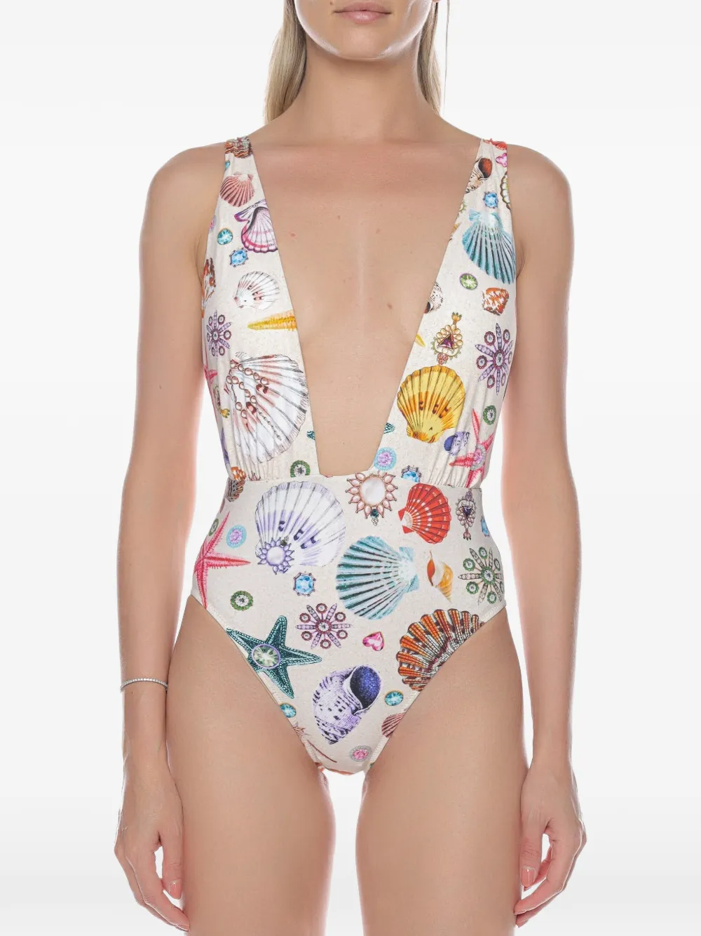 Gottex Seashell-print Deep-plunge Swimsuit In Multi