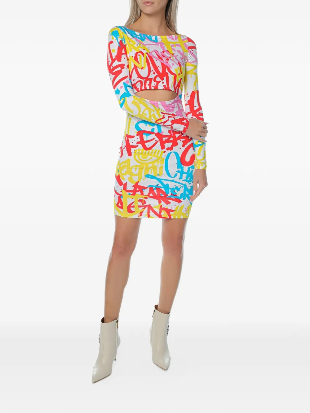 Chiara Ferragni graffiti-print cut-out mini dress Veelkleurig