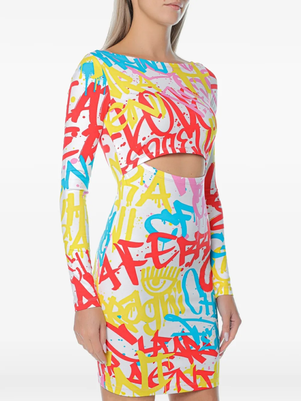 Chiara Ferragni graffiti-print cut-out mini dress Veelkleurig