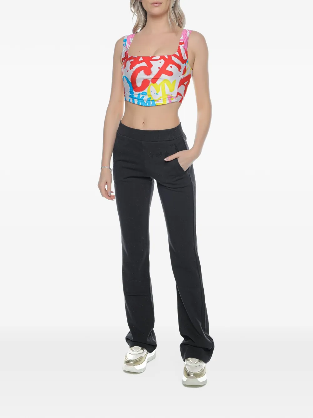 Chiara Ferragni graffiti-print cropped top Wit