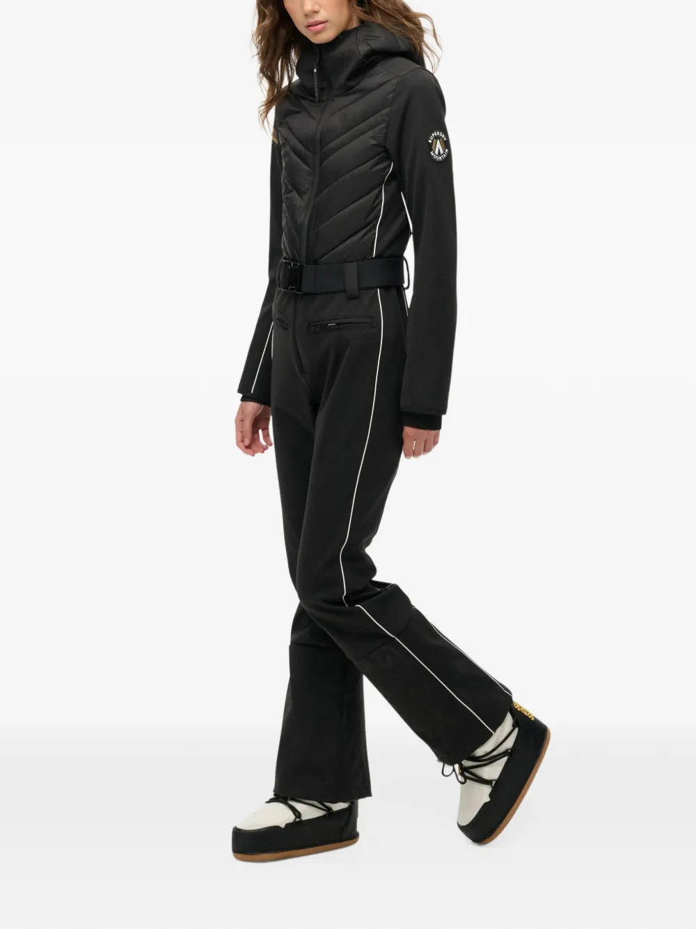 Superdry Luxe quilted belted ski suit Zwart