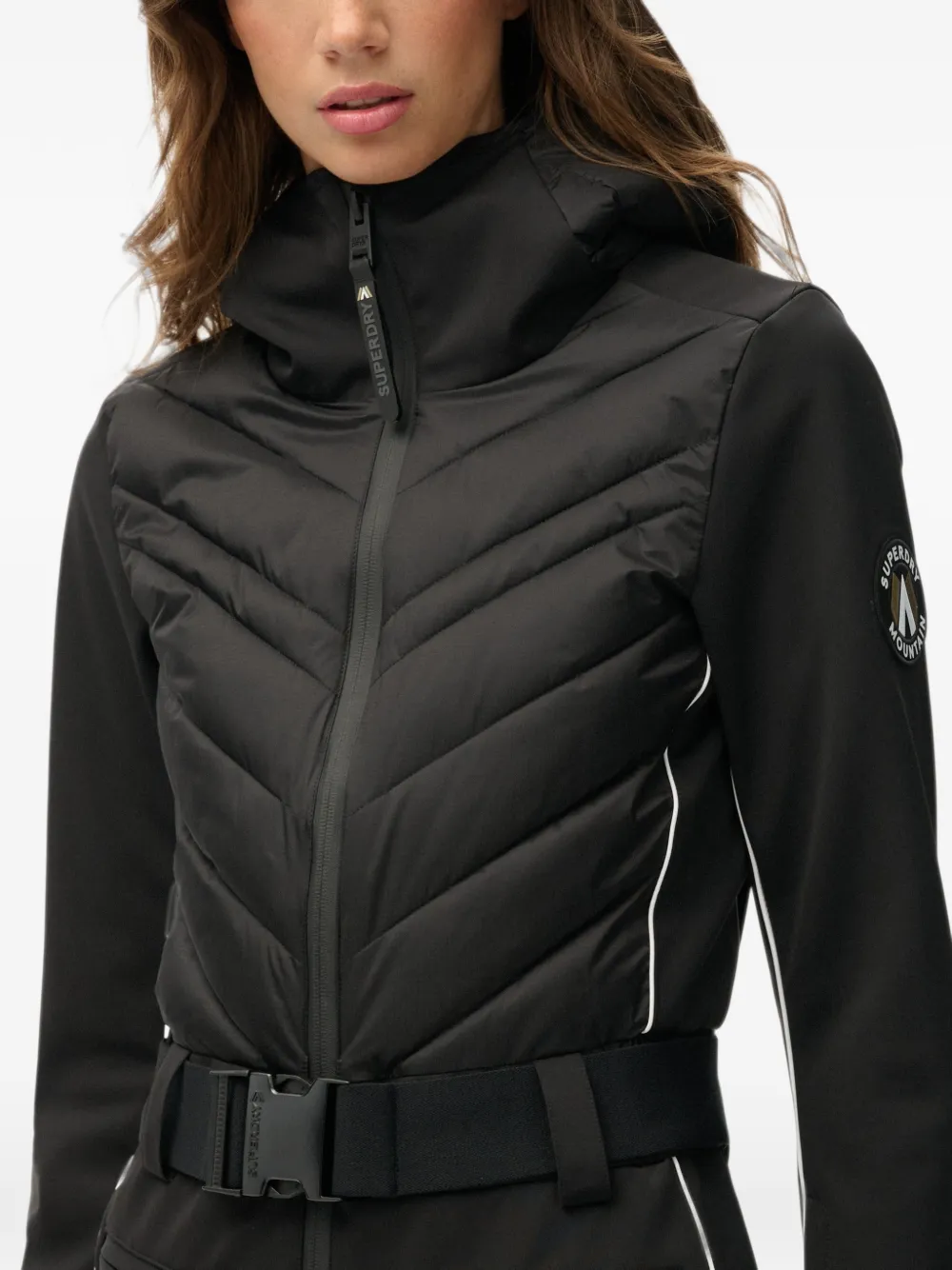 Superdry Luxe quilted belted ski suit Zwart