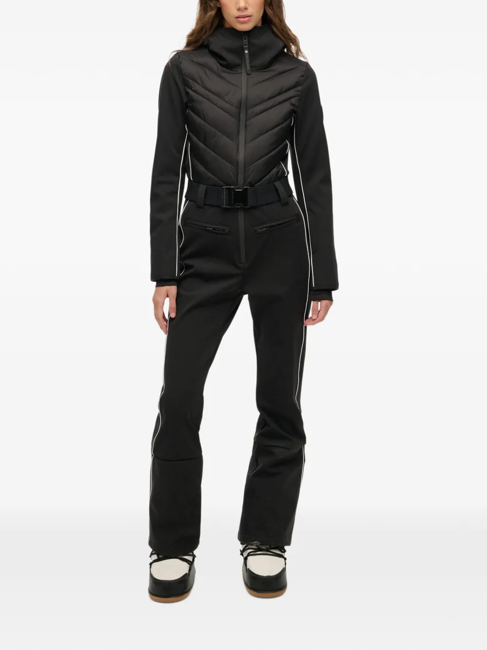 Superdry Luxe quilted belted ski suit Zwart