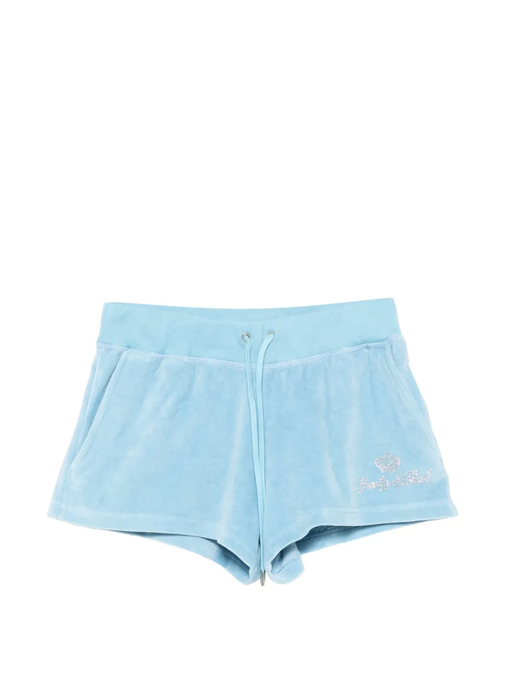 Sporty & Rich x Juicy Couture rhinestone-logo velour shorts - Blu