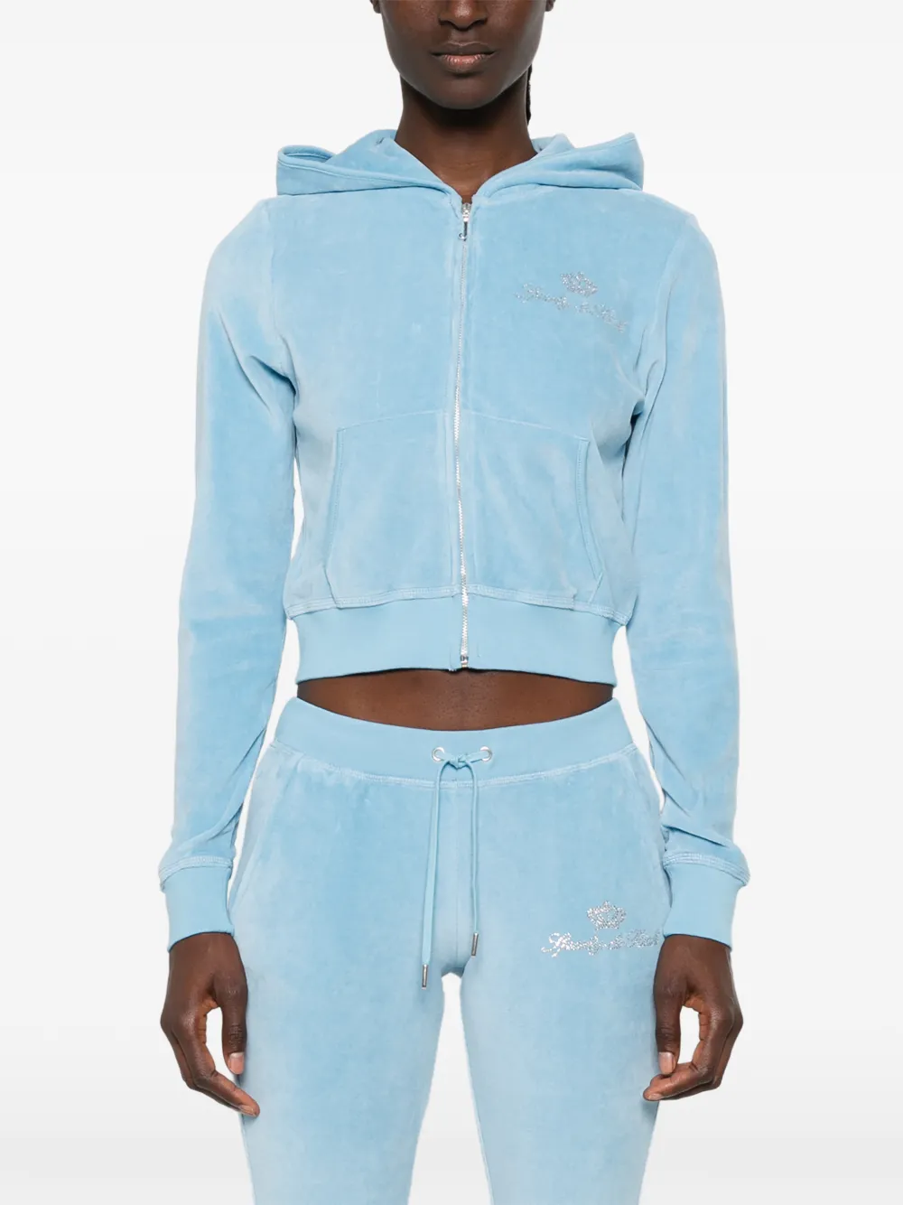 Sporty & Rich x Juicy Couture hoodie verfraaid met stras en rits Blauw