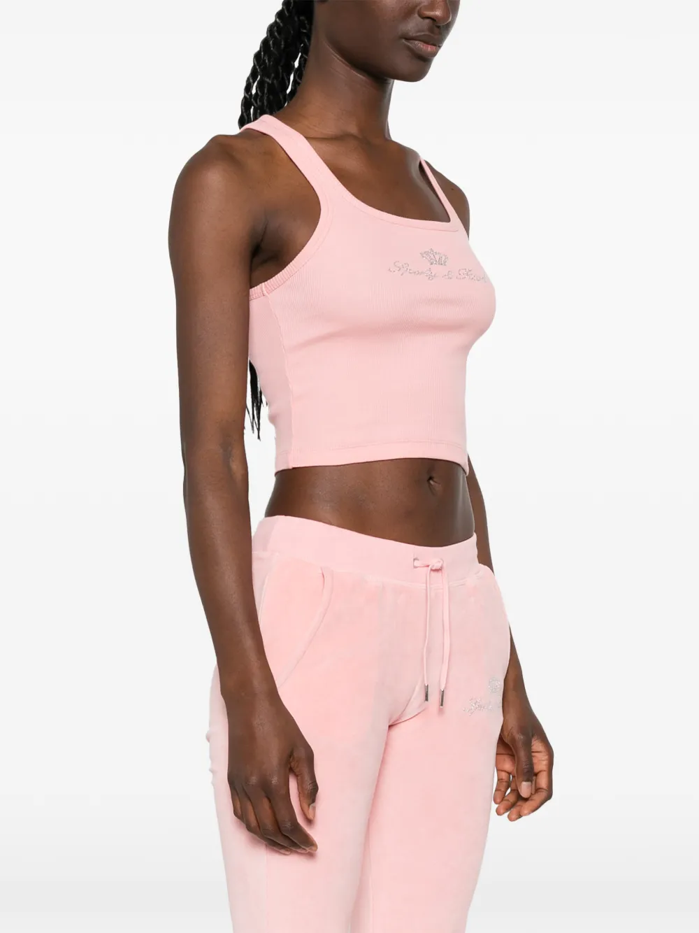Sporty & Rich Juicy cropped tanktop verfraaid met stras Roze