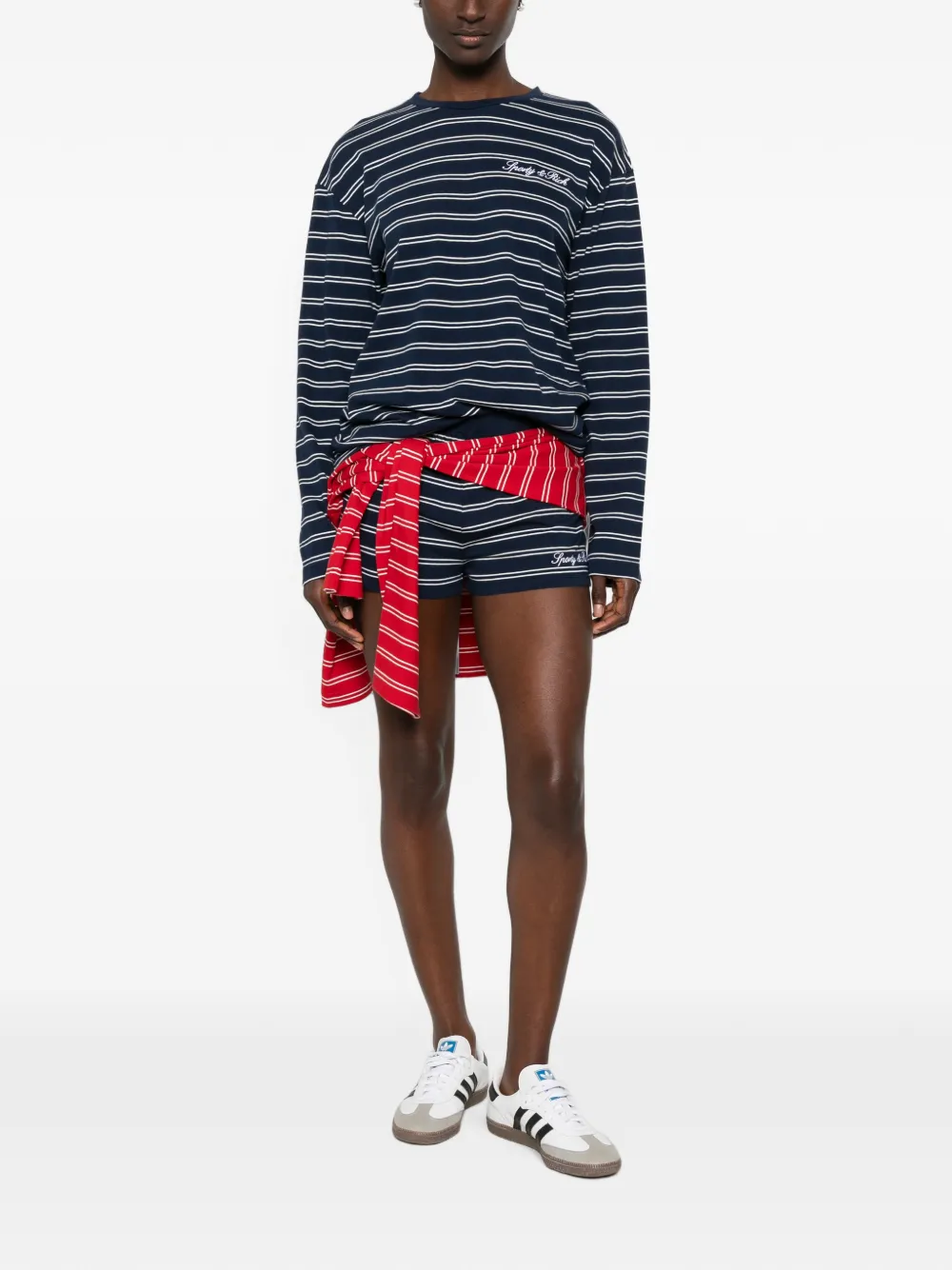 Sporty & Rich striped logo-embroidered shorts - Blu