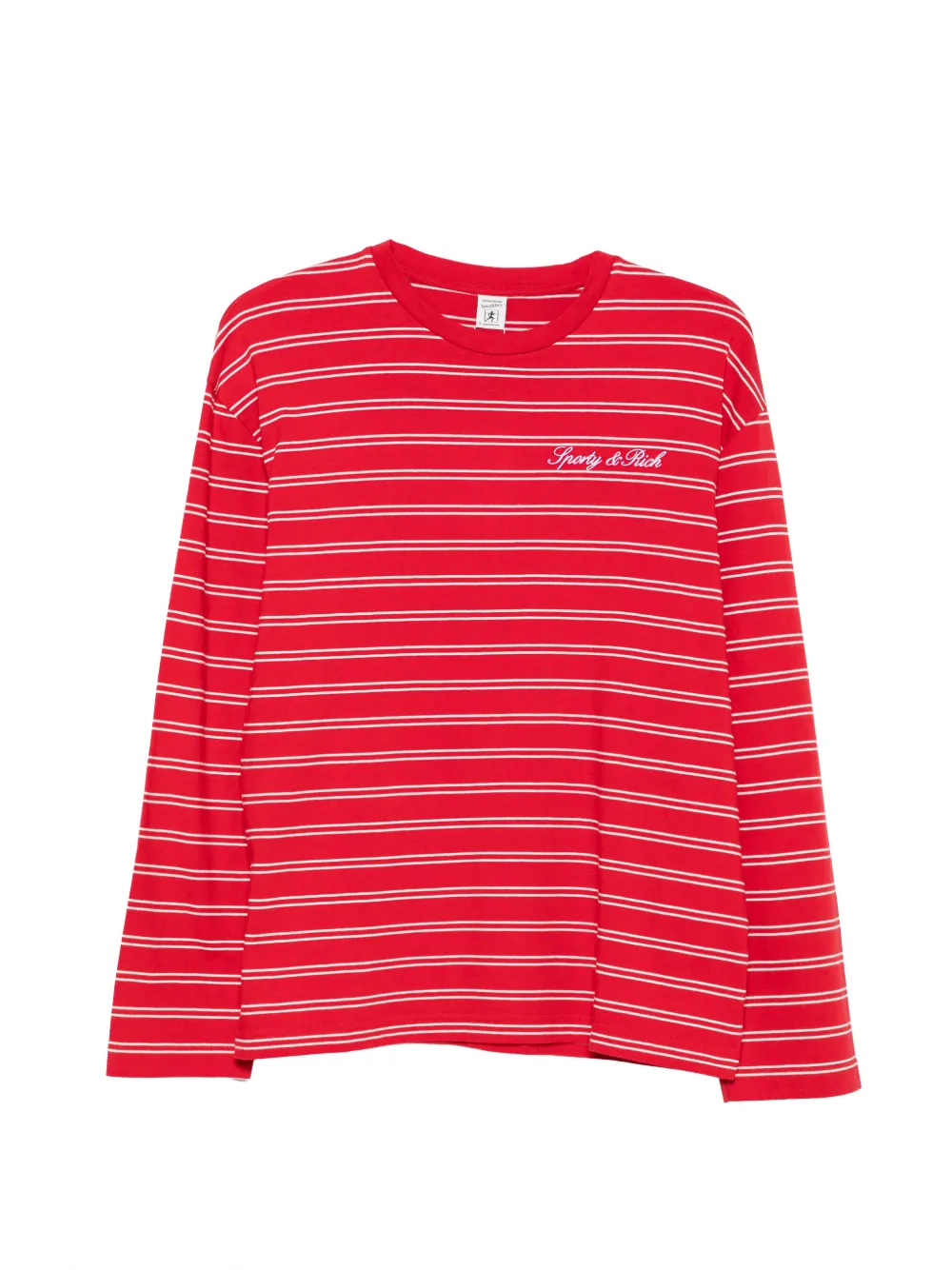 Sporty & Rich striped logo-embroidered long-sleeve cotton T-shirt - Rot