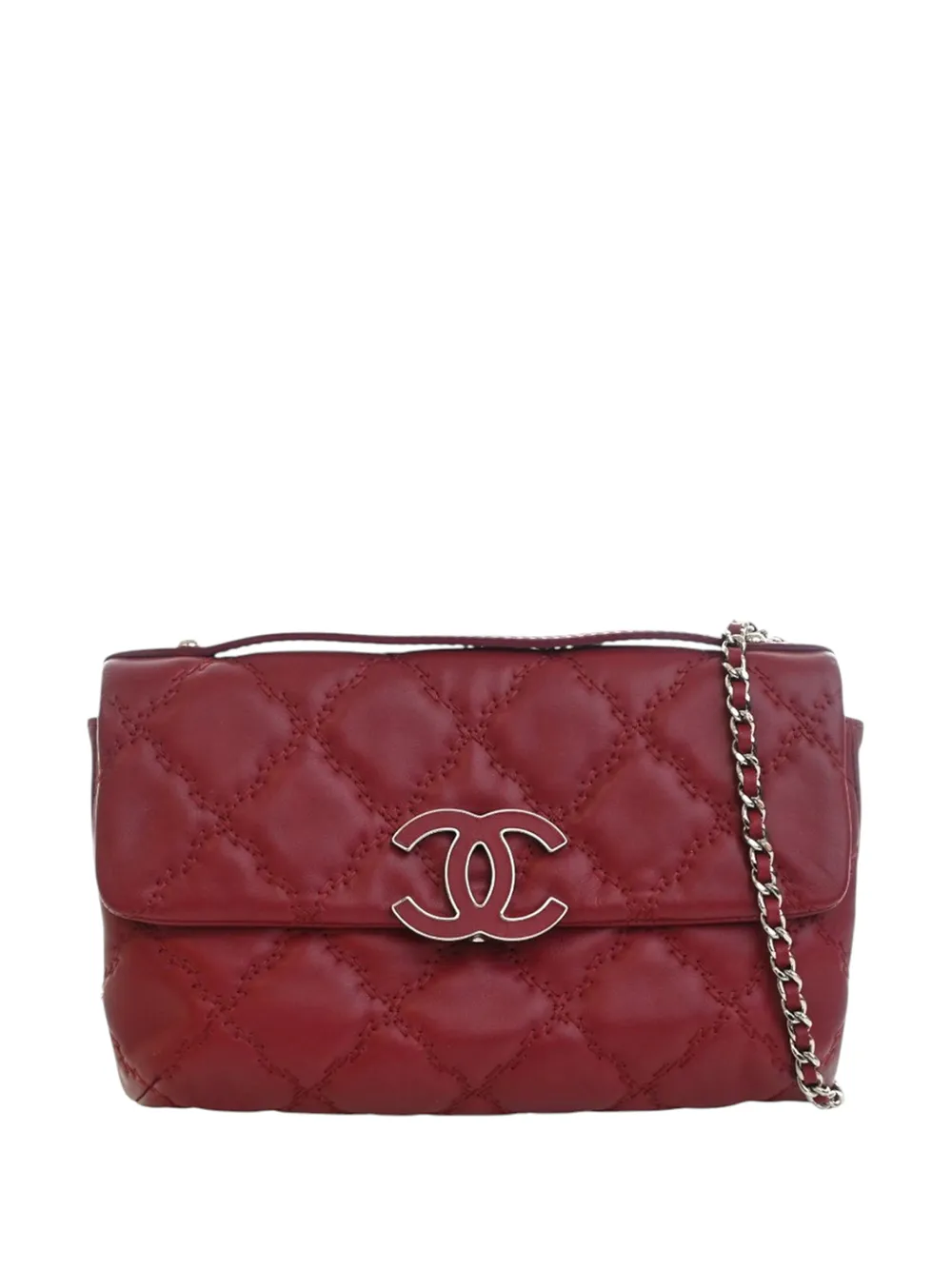 CHANEL Pre-Owned 2012-2013 CC Quilted Calfskin Double Stitch Hamptons Flap satchel - Rosso