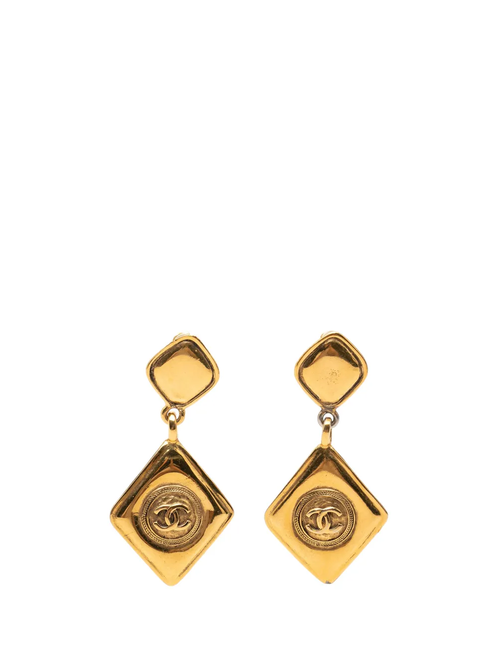 CHANEL Pre-Owned 1970-1980 CC Gold Plated Diamond Drop Clip On Earrings costume earrings
