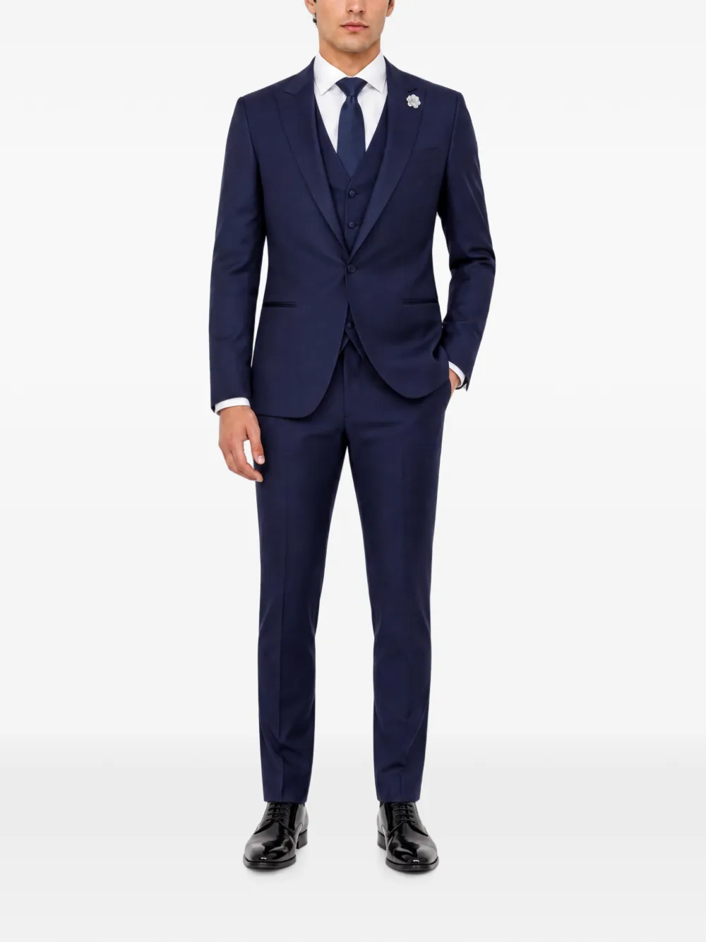 Paoloni Driedelig pak met puntige revers Blauw