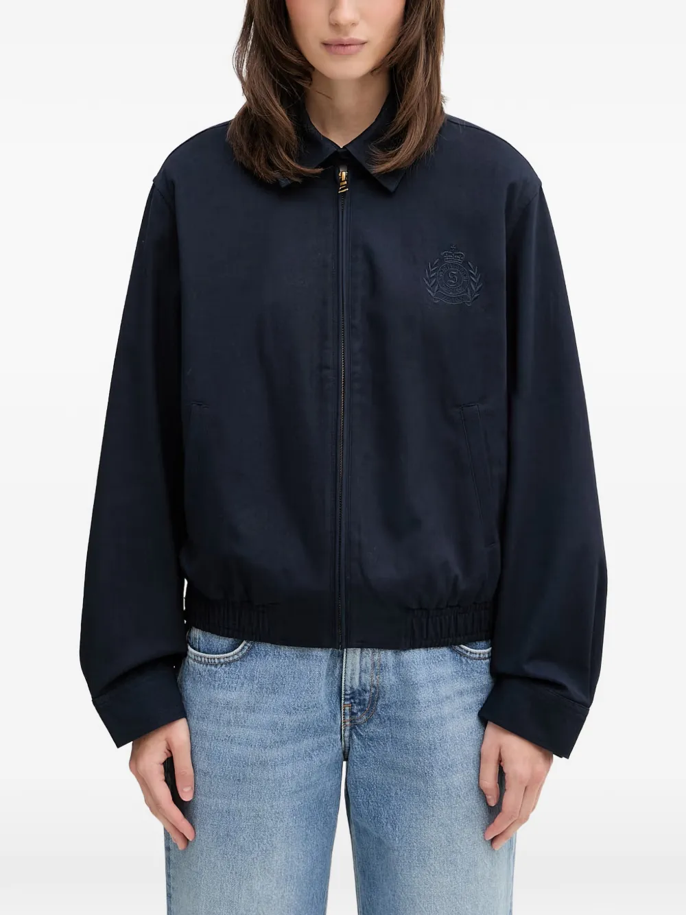 Sporty & Rich logo-embroidered elasticated-hem jacket - Blau