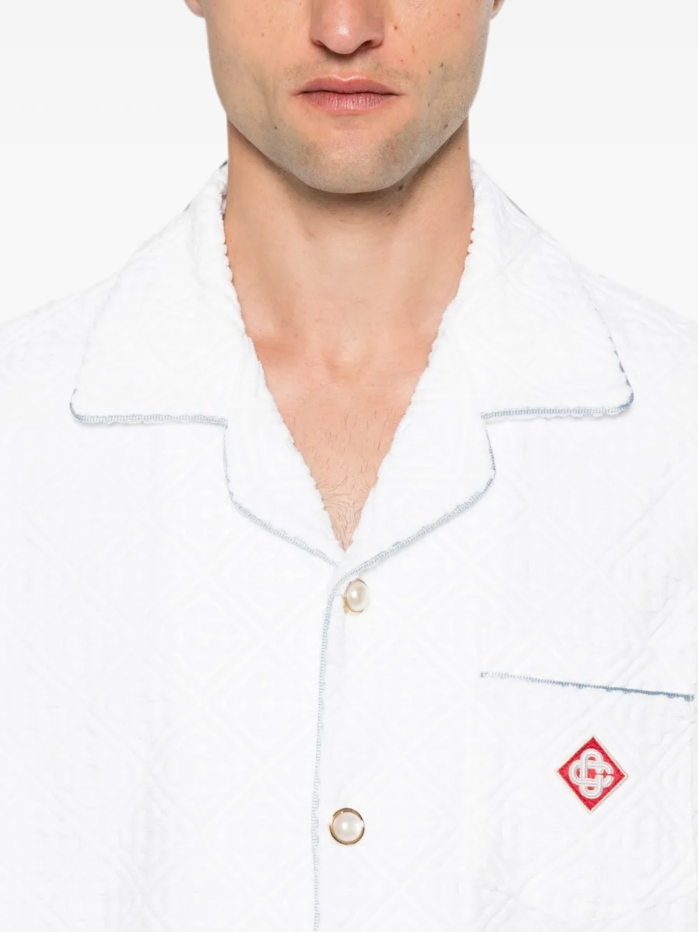 Casablanca Badstof overhemd met korte mouwen en monogram Wit