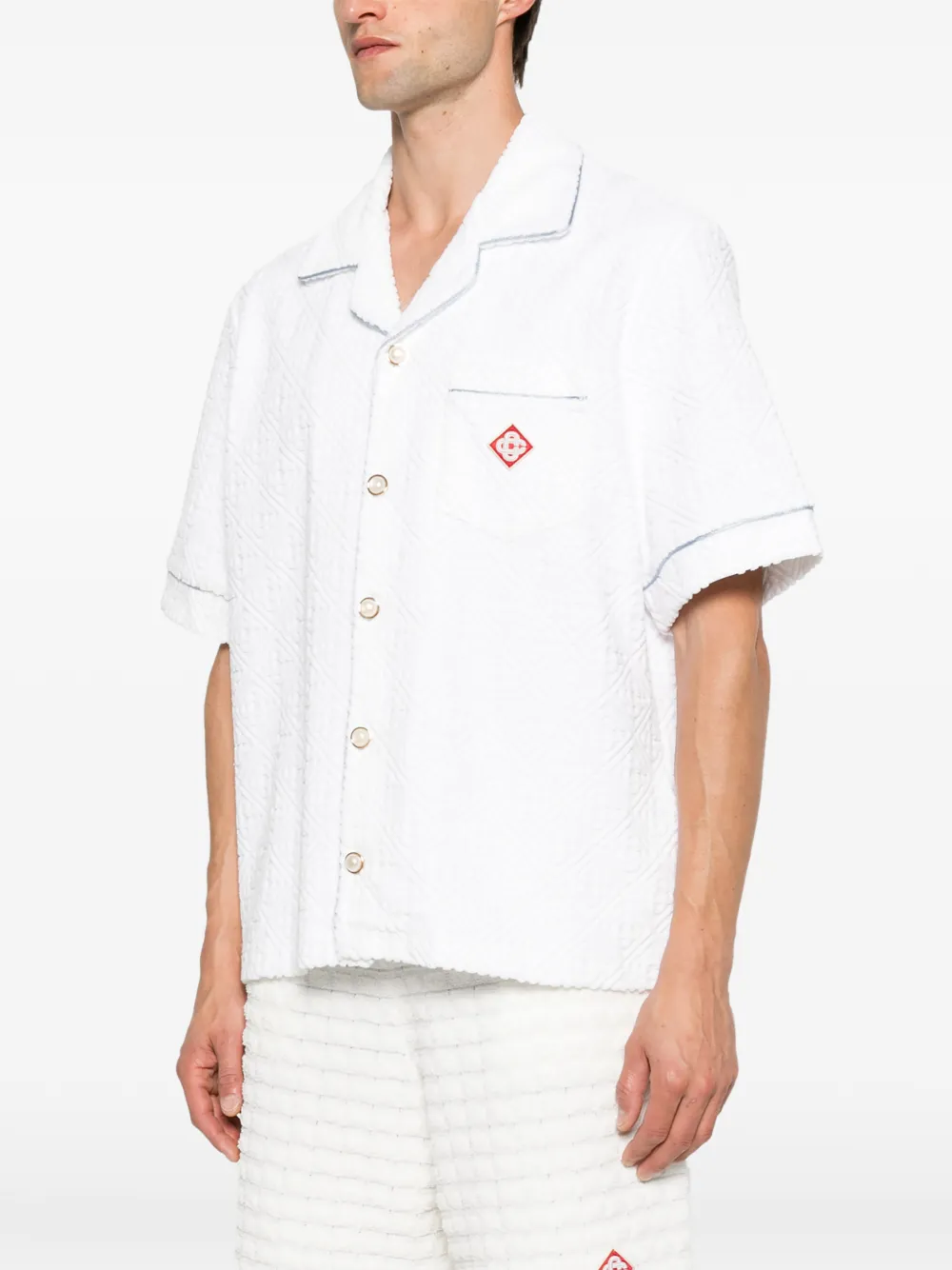 Casablanca Badstof overhemd met korte mouwen en monogram Wit