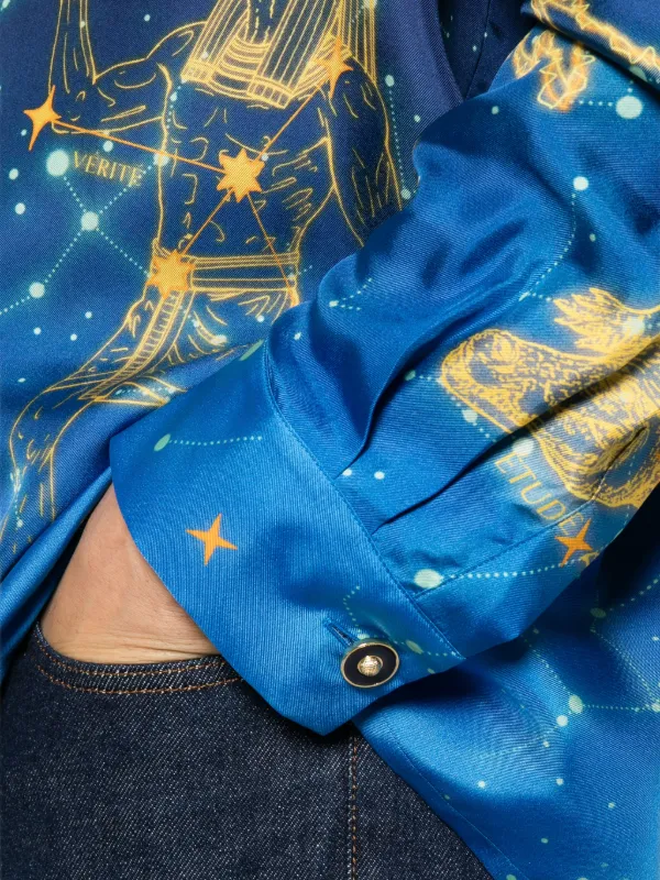 constellation dress shirt Moon Sun Long Sleeve Men Button Up Shirt, Space Stars Universe Constel   Starcove Fashion
