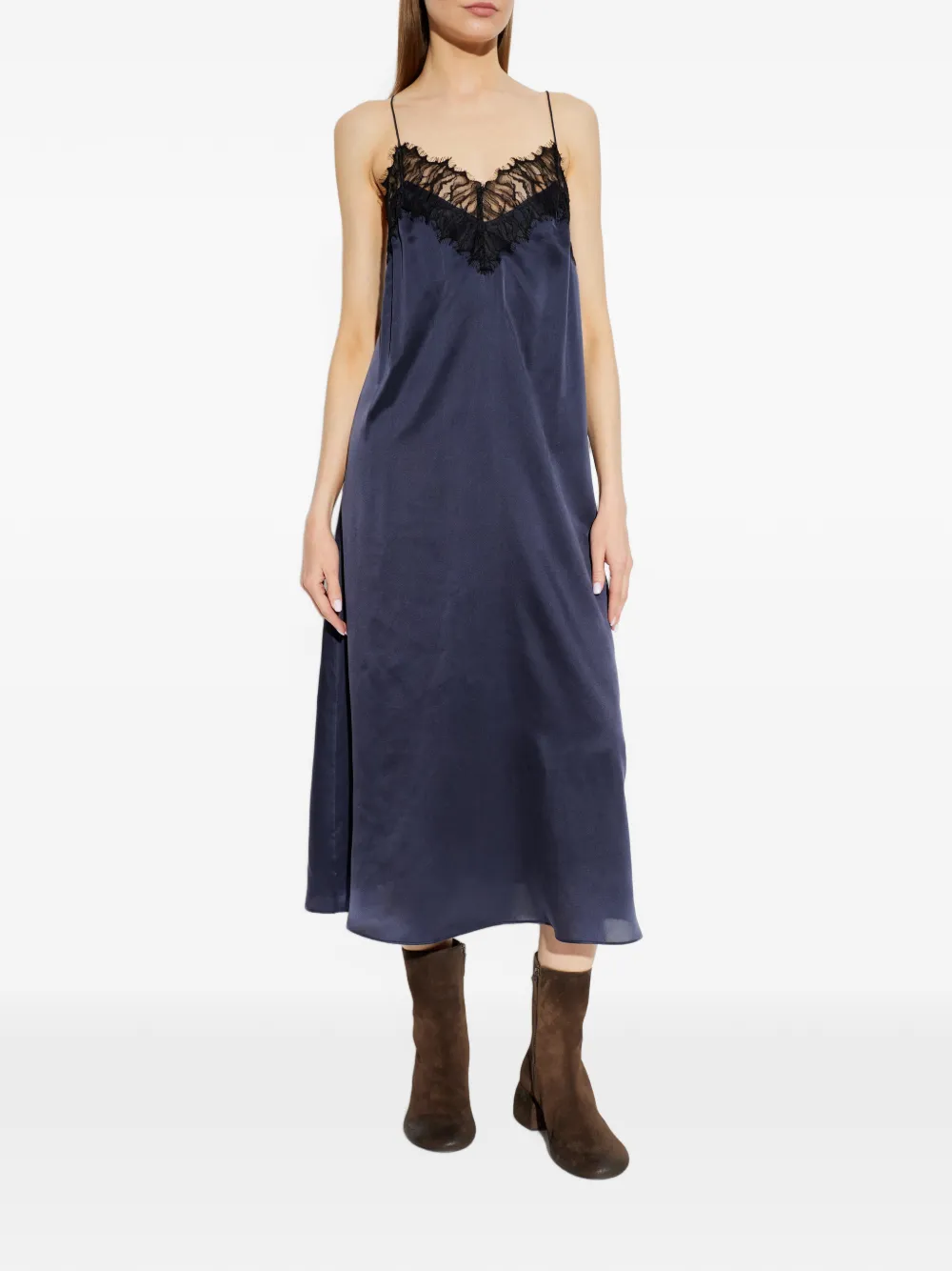 IRO Bailar midi-jurk met kanten afwerking Blauw
