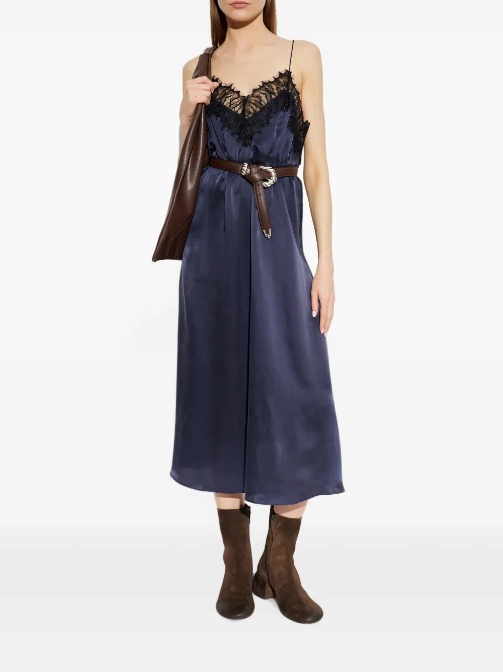 IRO Bailar midi-jurk met kanten afwerking Blauw