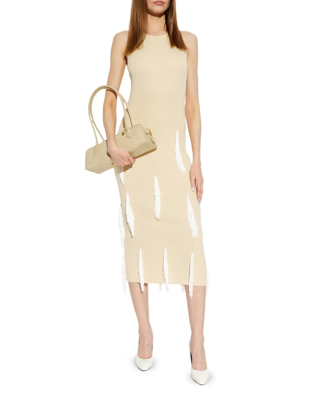 IRO Fleur jurk met franje Beige