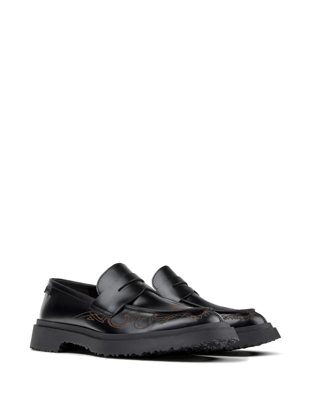 Camper Walden embroidered leather loafers Zwart