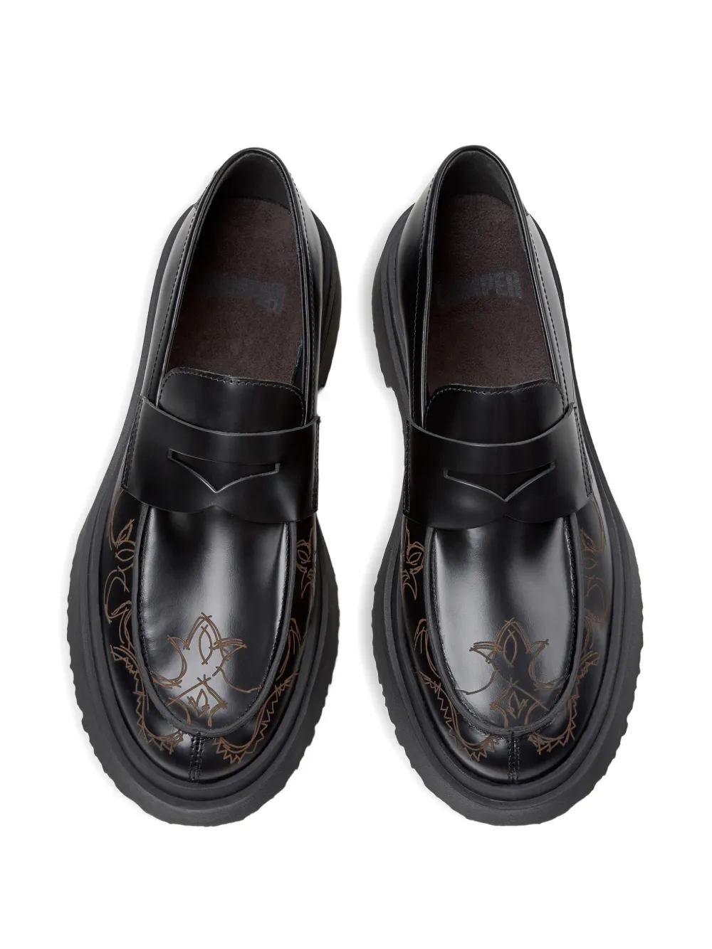 Camper Walden embroidered leather loafers Zwart