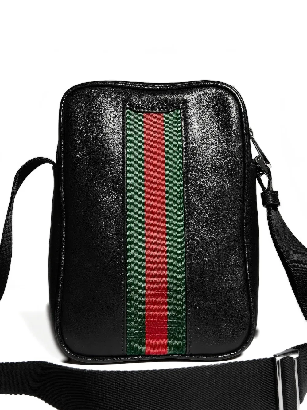 Gucci Leren schoudertas met Web-streep Zwart
