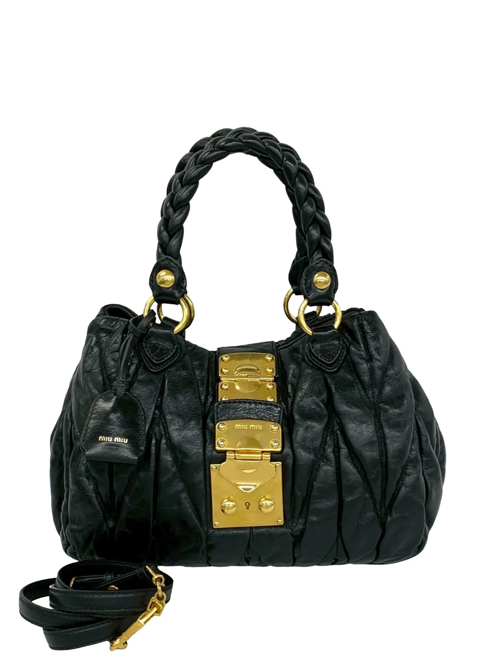 Miu Miu Pre-Owned 2010-2020 Matelasse Lux Lambskin Bauletto Aperto satchel - Nero