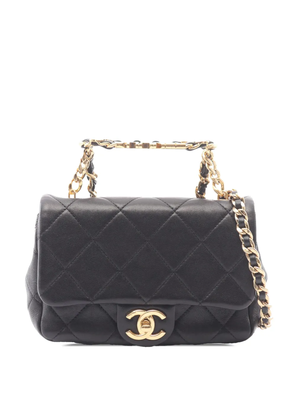 CHANEL Pre-Owned 2021-2026 Quilted Lambskin Oval Logo Chain Top Handle Flap crossbody bag - Nero