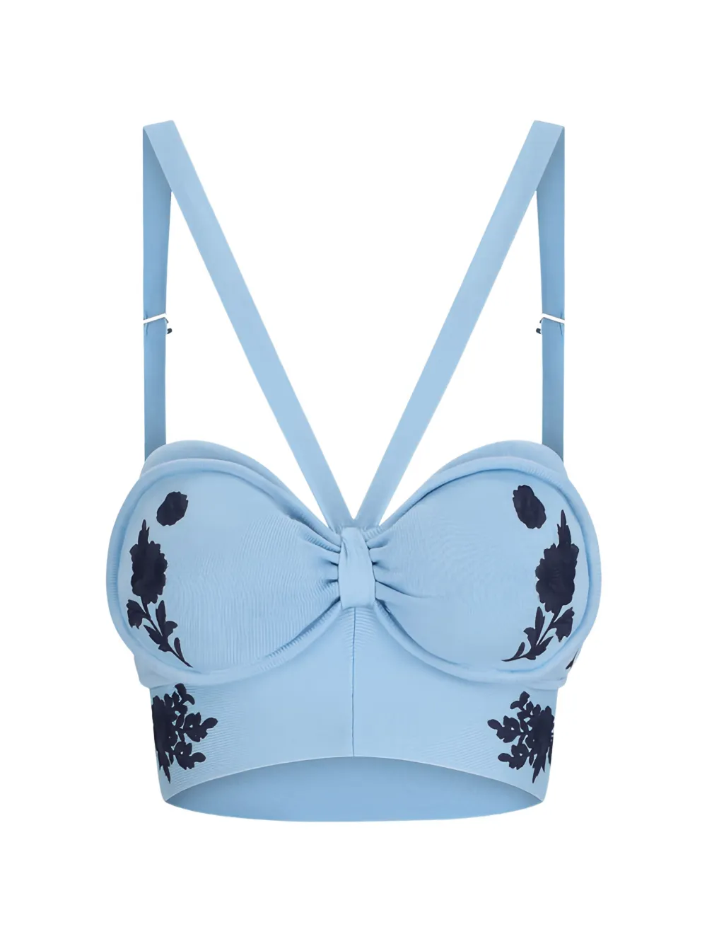 Rabanne floral-embroidered sweetheart-neck top - Blu