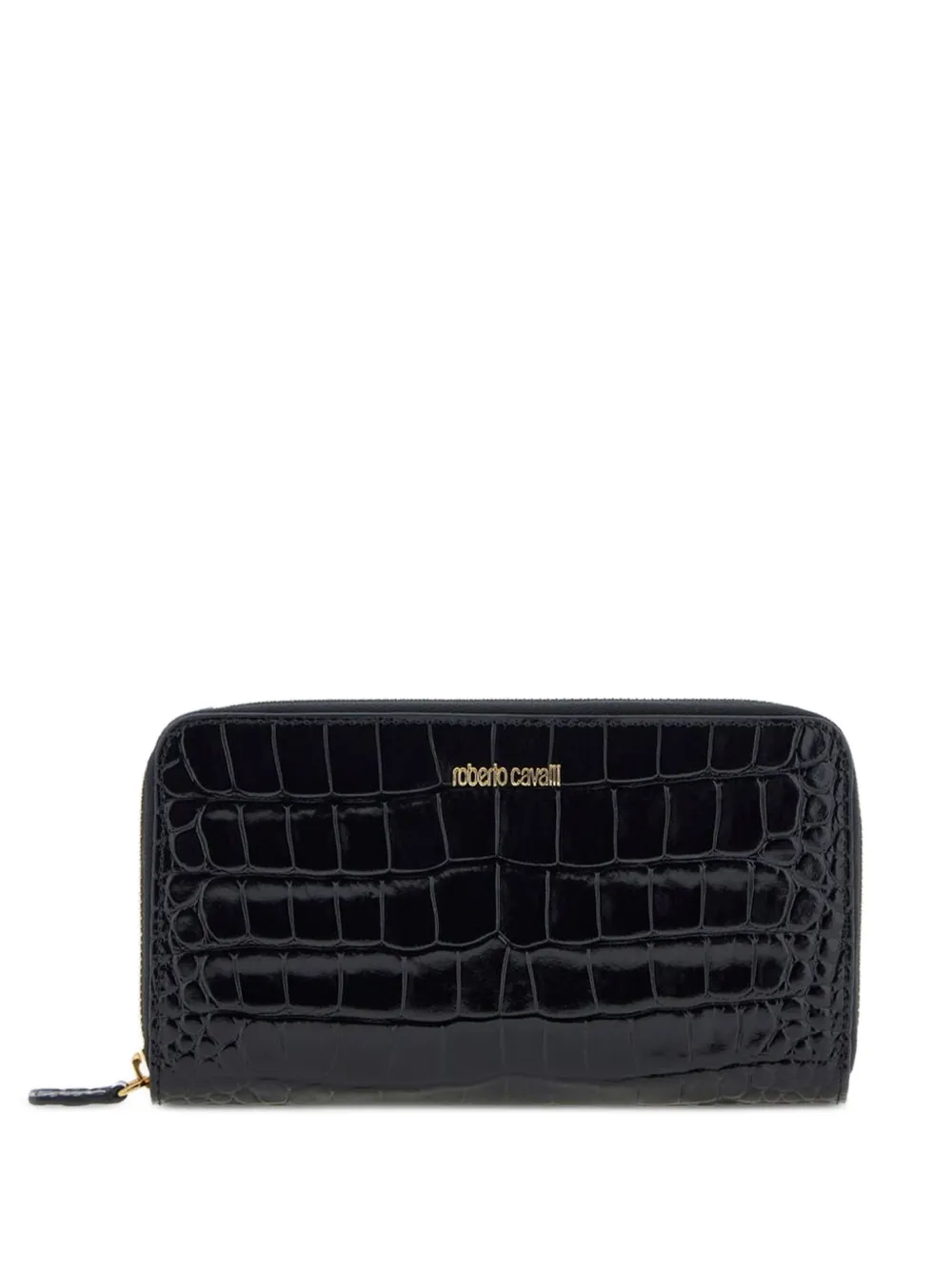 Roberto Cavalli croc-effect zip-around wallet - Schwarz