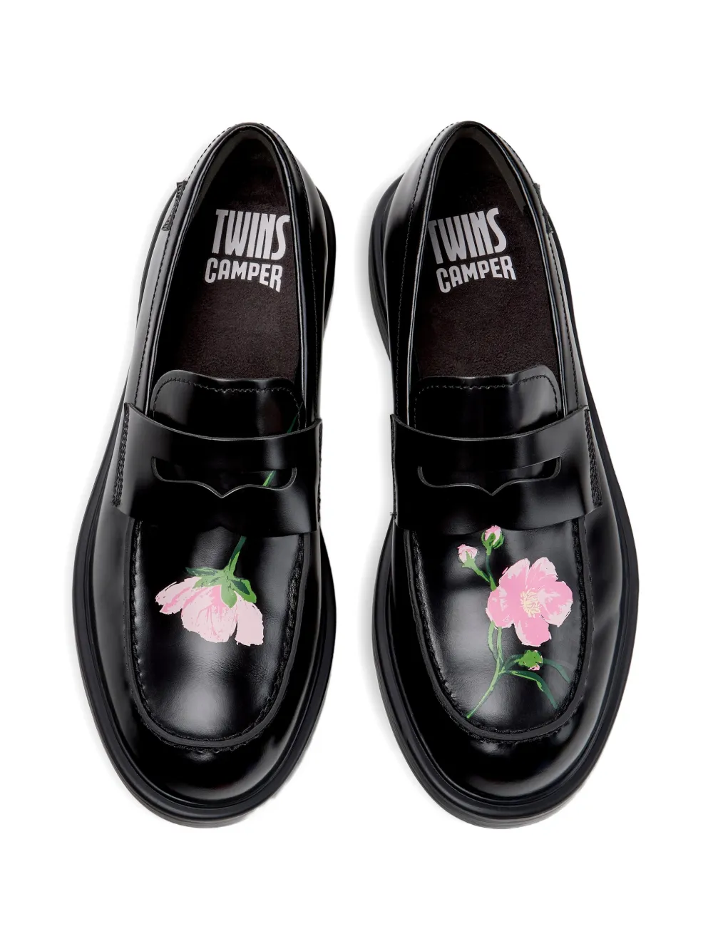Camper Loafers met bloemenprint Zwart