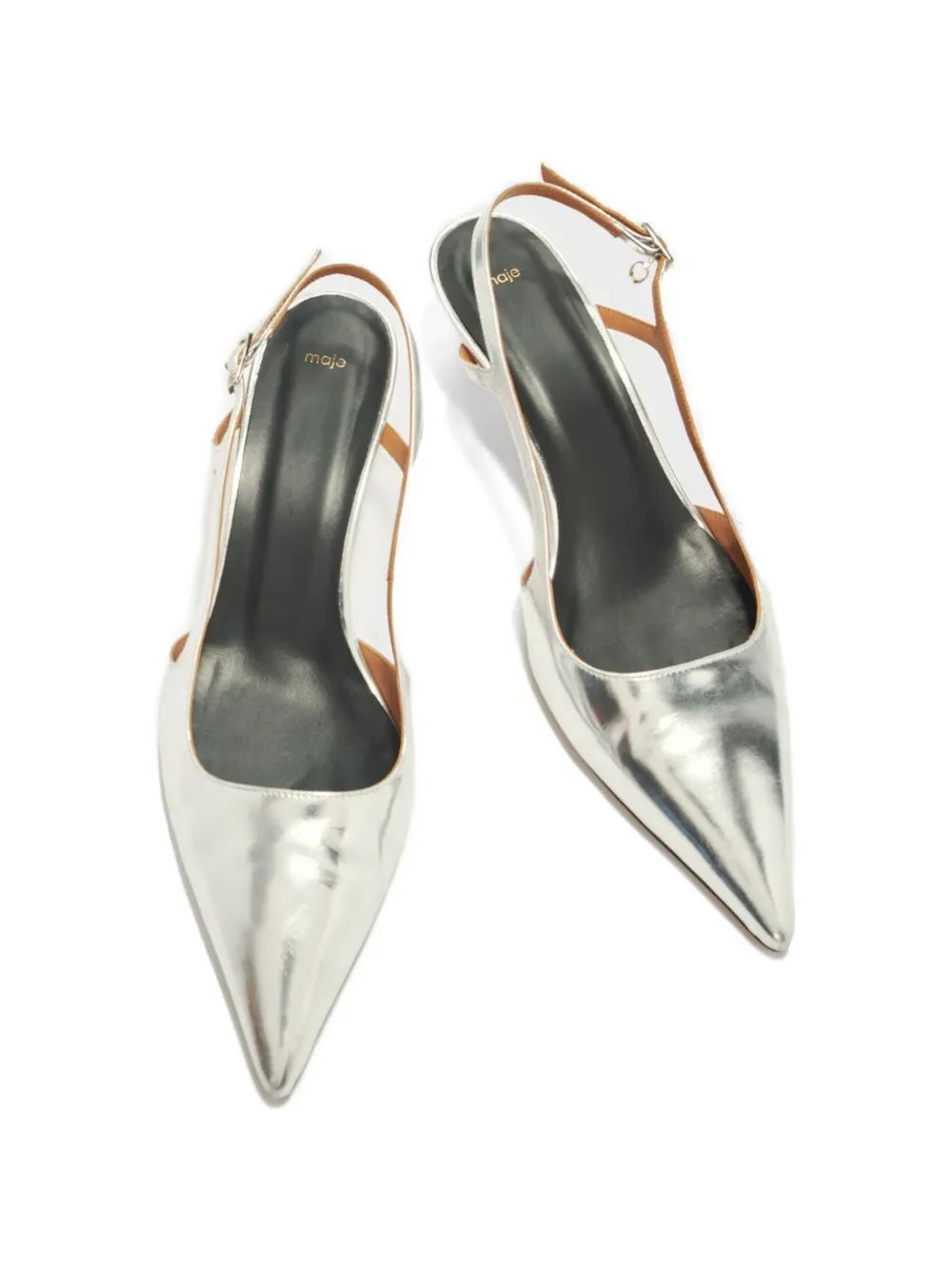 Maje metallic-finish slingback heeled pumps Zilver