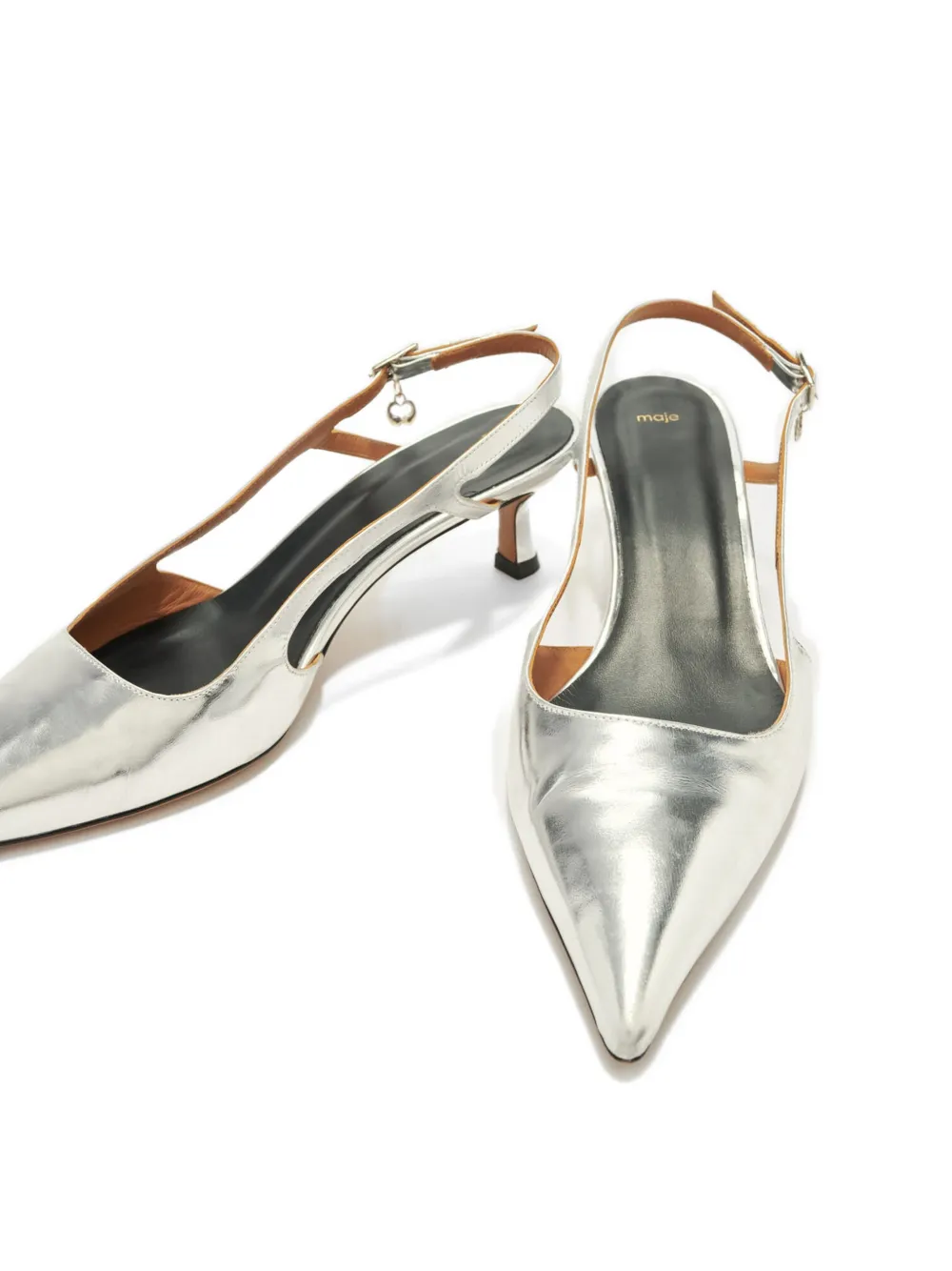 Maje metallic-finish slingback heeled pumps Zilver