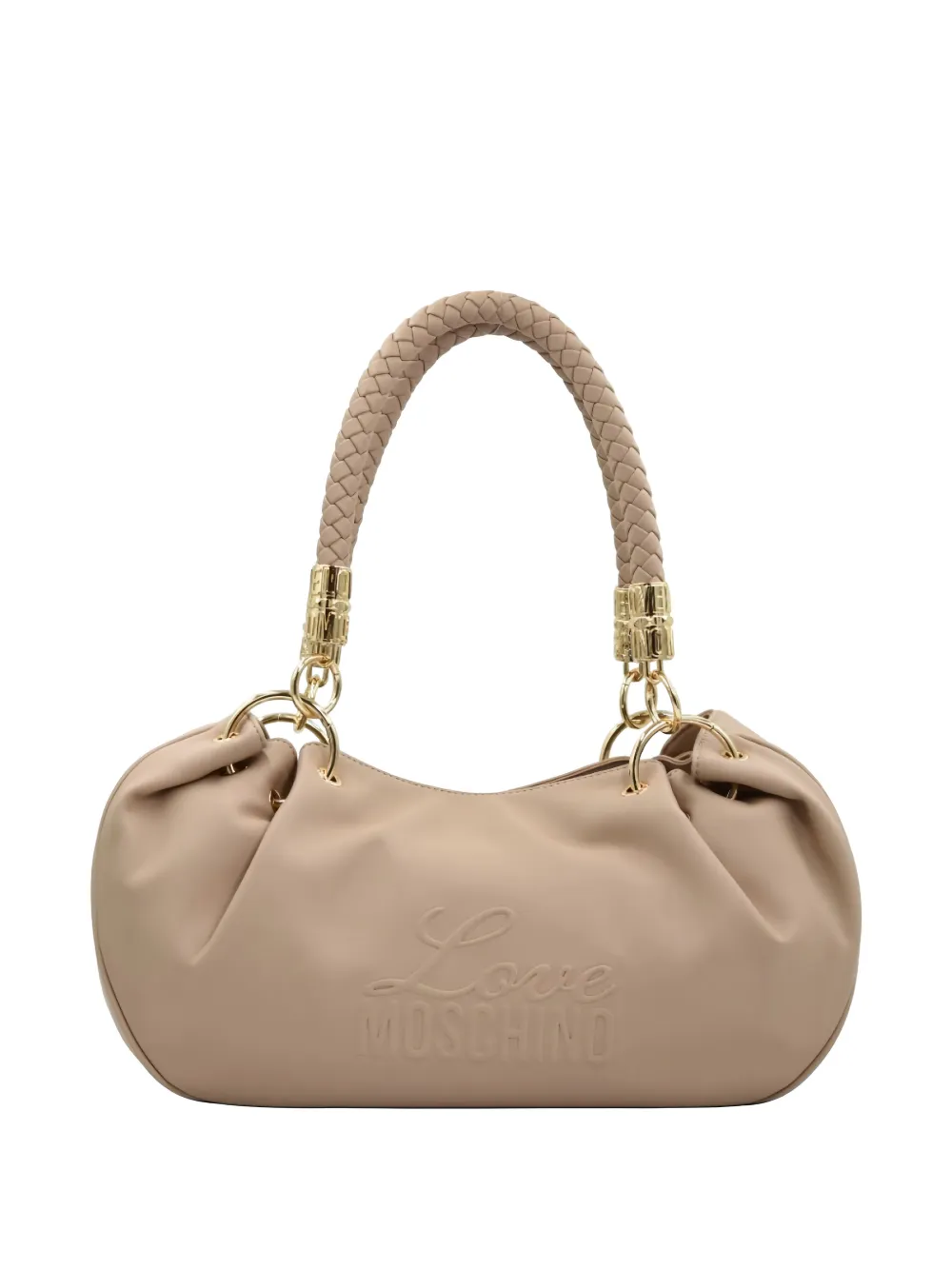 Love Moschino Gesmockte shopper met gevlochten handgreep Beige