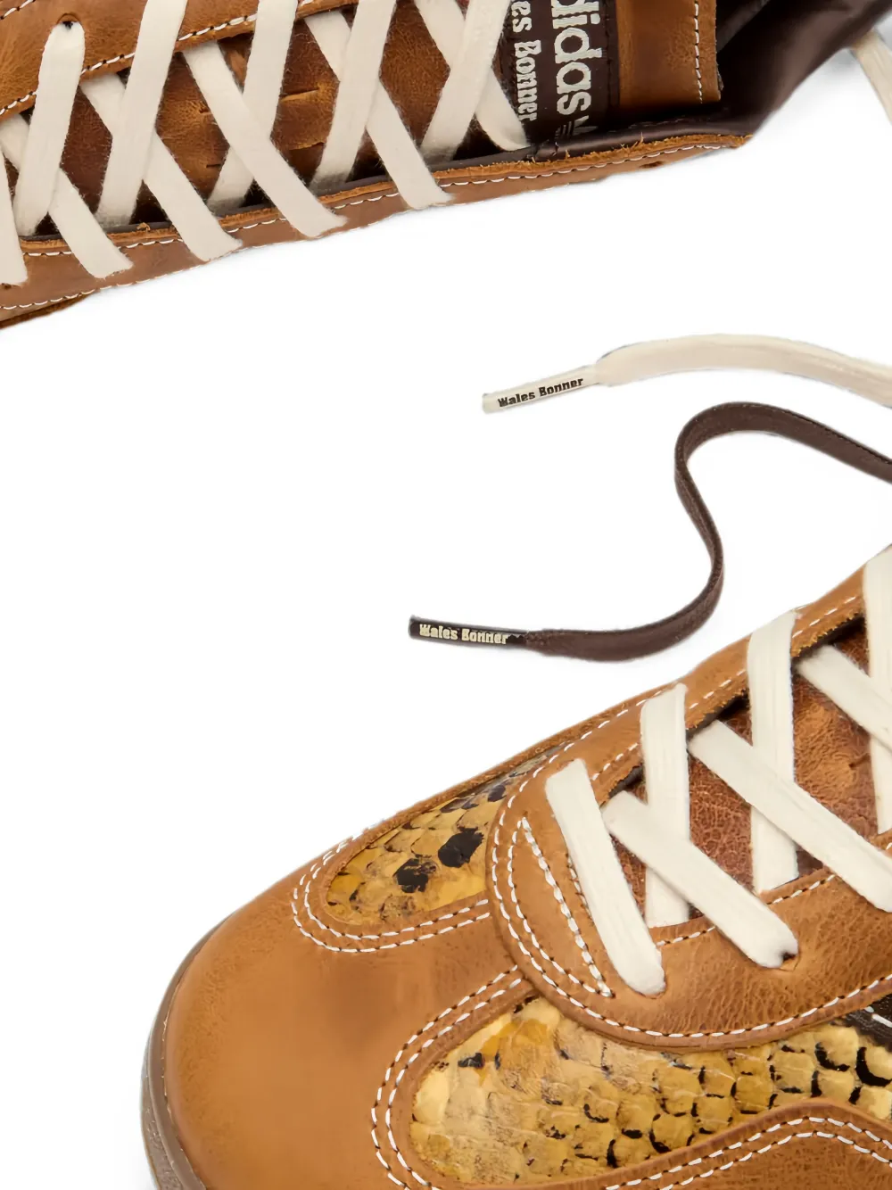 Wales Bonner x adidas Originals Gazelle leren sneakers met slangen-reliëf Bruin