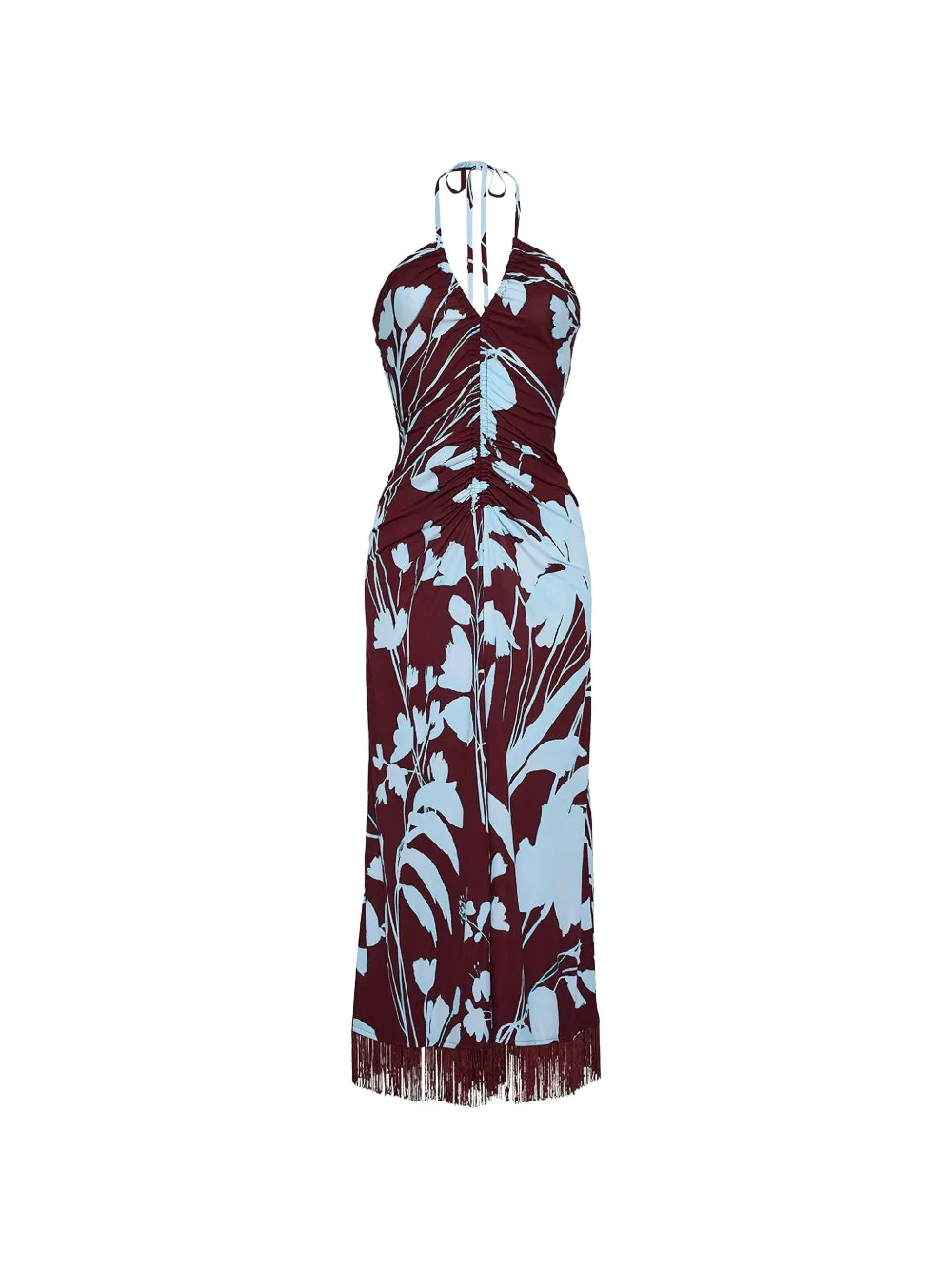 Cara Cara Shelter Island floral-print ruched-detailing midi dress - Red