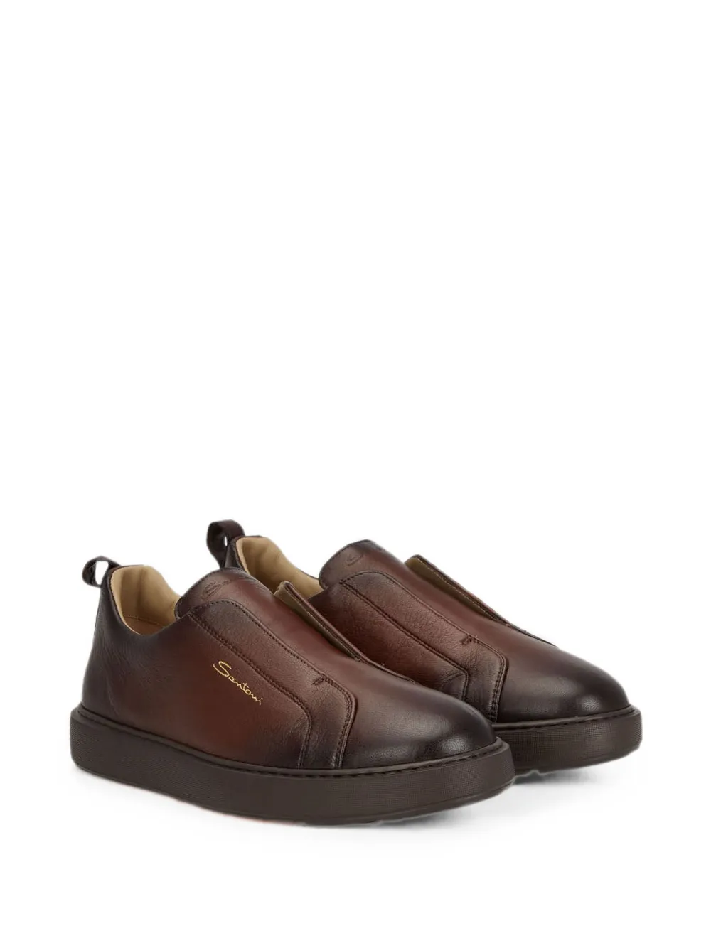 Santoni Victory burnished leather slip-on sneakers Bruin