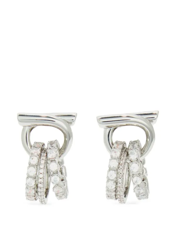 Ferragamo Gancini Earrings with Crystal Ring Pendant Detail in Silver