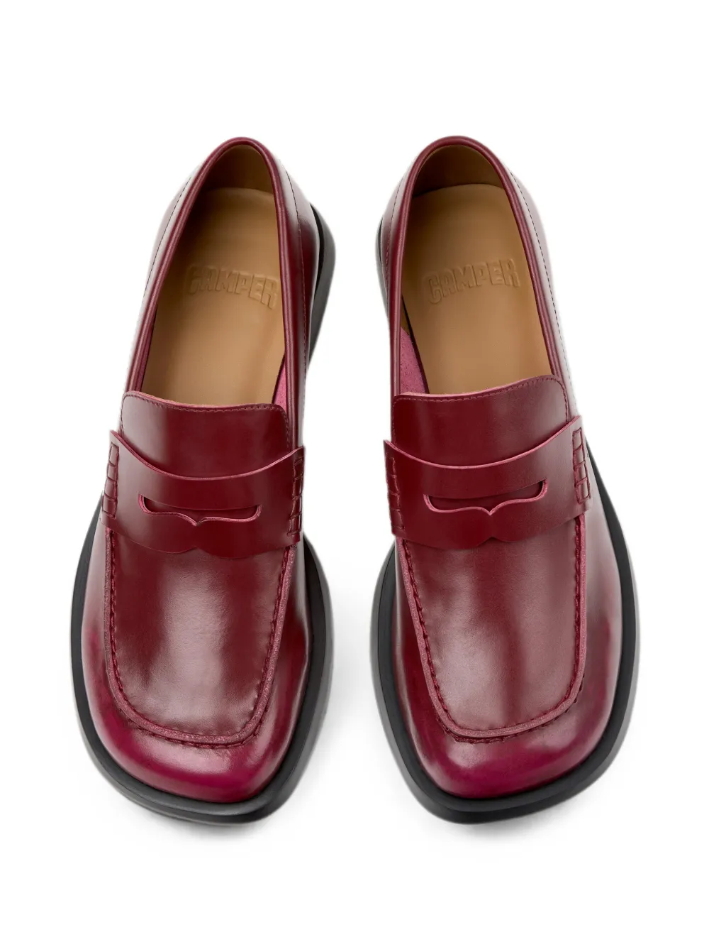 Camper Donna leather square-toe loafers Rood
