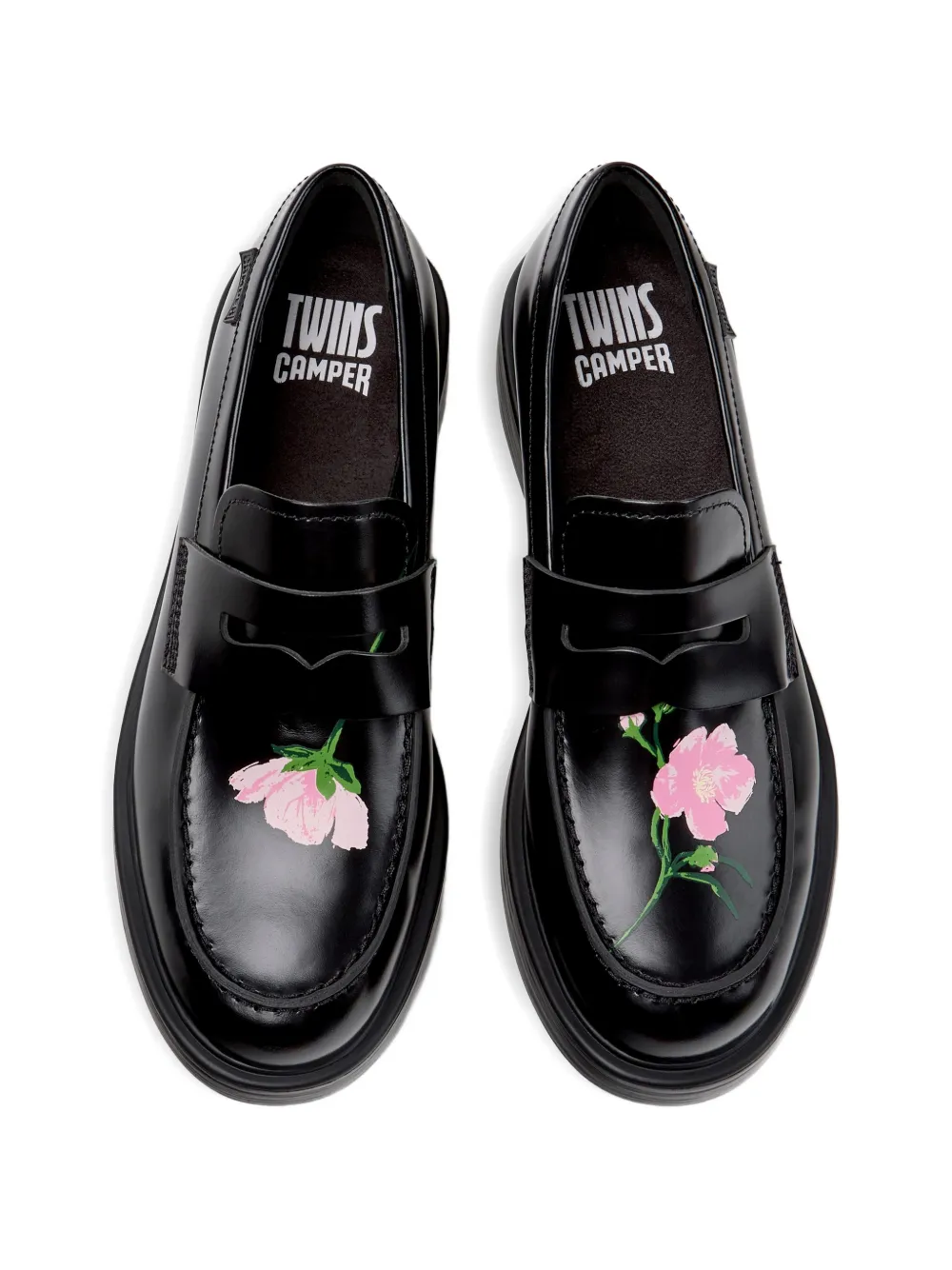 Camper Dean loafers met bloemenprint Zwart