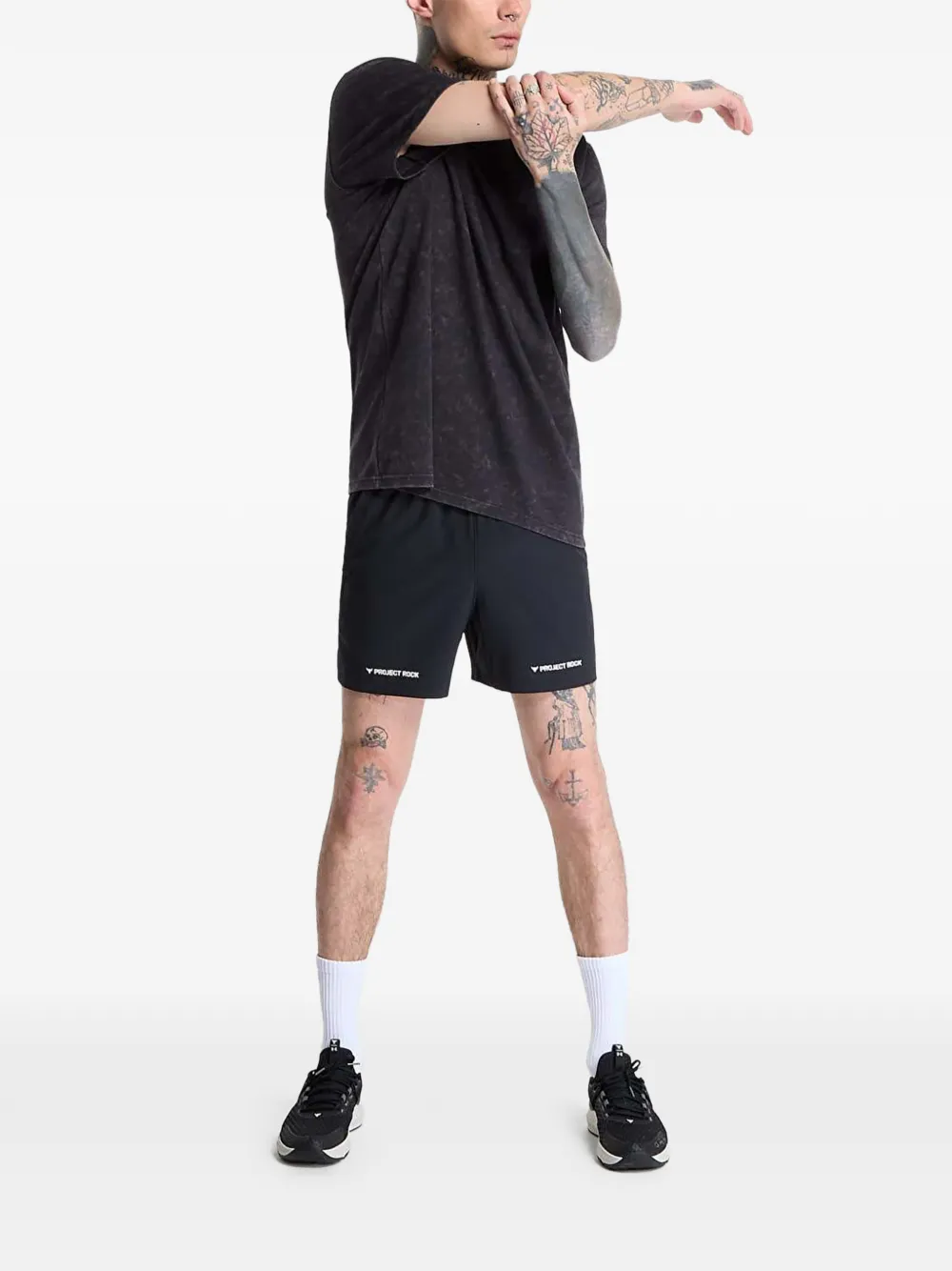 Under Armour Curry T-shirt met acid wassing Zwart