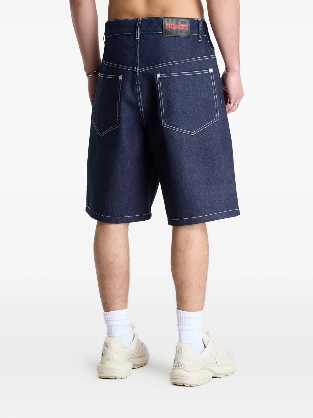 Pleasures Denim shorts met geborduurde doodskop Blauw