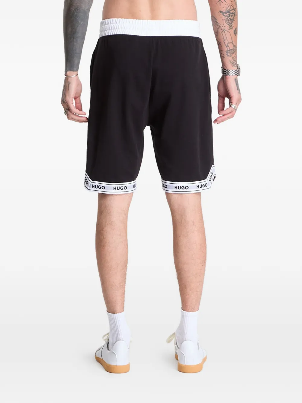 HUGO Shorts met trekkoord en logo afwerking Zwart