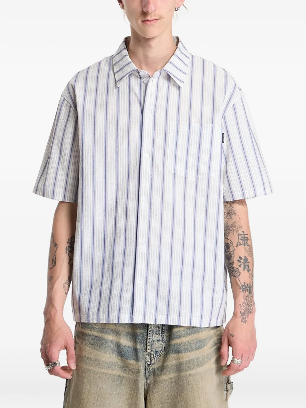 Daily Paper striped logo-print shirt - Bianco